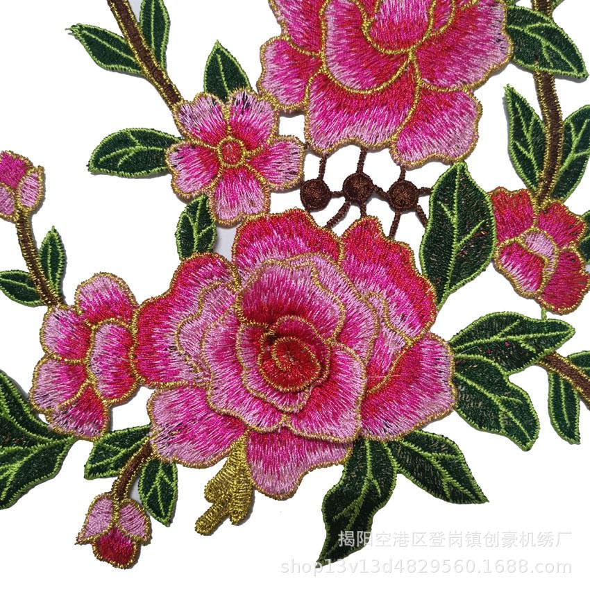 Parches de Bordado Parche Bordado de Flor durazno 33 x 26 cm, 2 Unidades, for Planchar, Chino, for Coser en Ropa, Vaqueros y Chaquetas