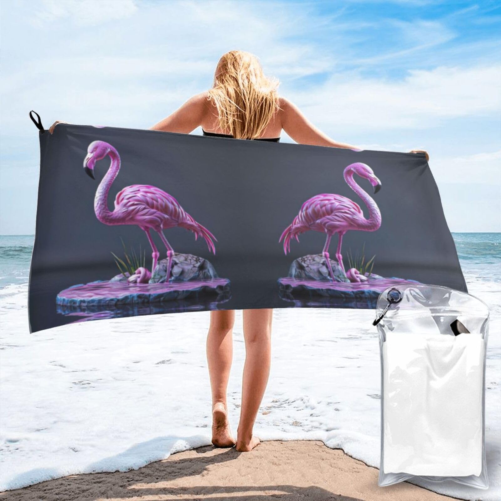KAPPTYY Hollow Flamingo Print Quick Dry Towel Bath Shower Beach Wrap For Gym Vacation Adults