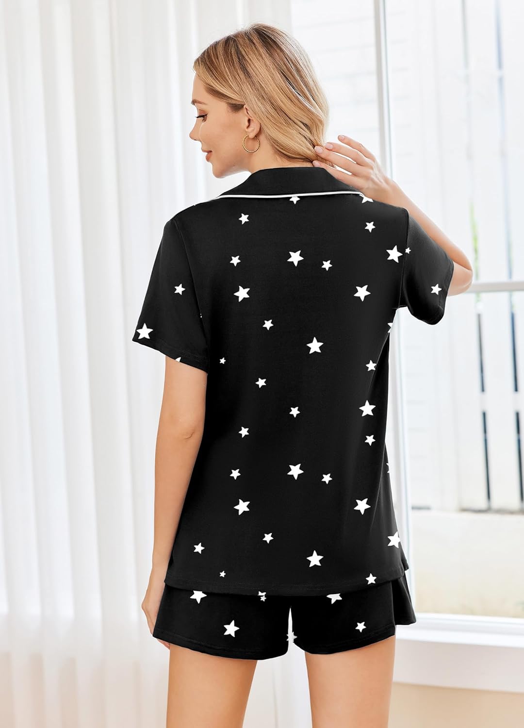 Ekouaer Womens Pajamas Set 2 Pack Button Down Summer Sleepwear Short Sleeve Comfy Pjs Loungewear Set - Image 5