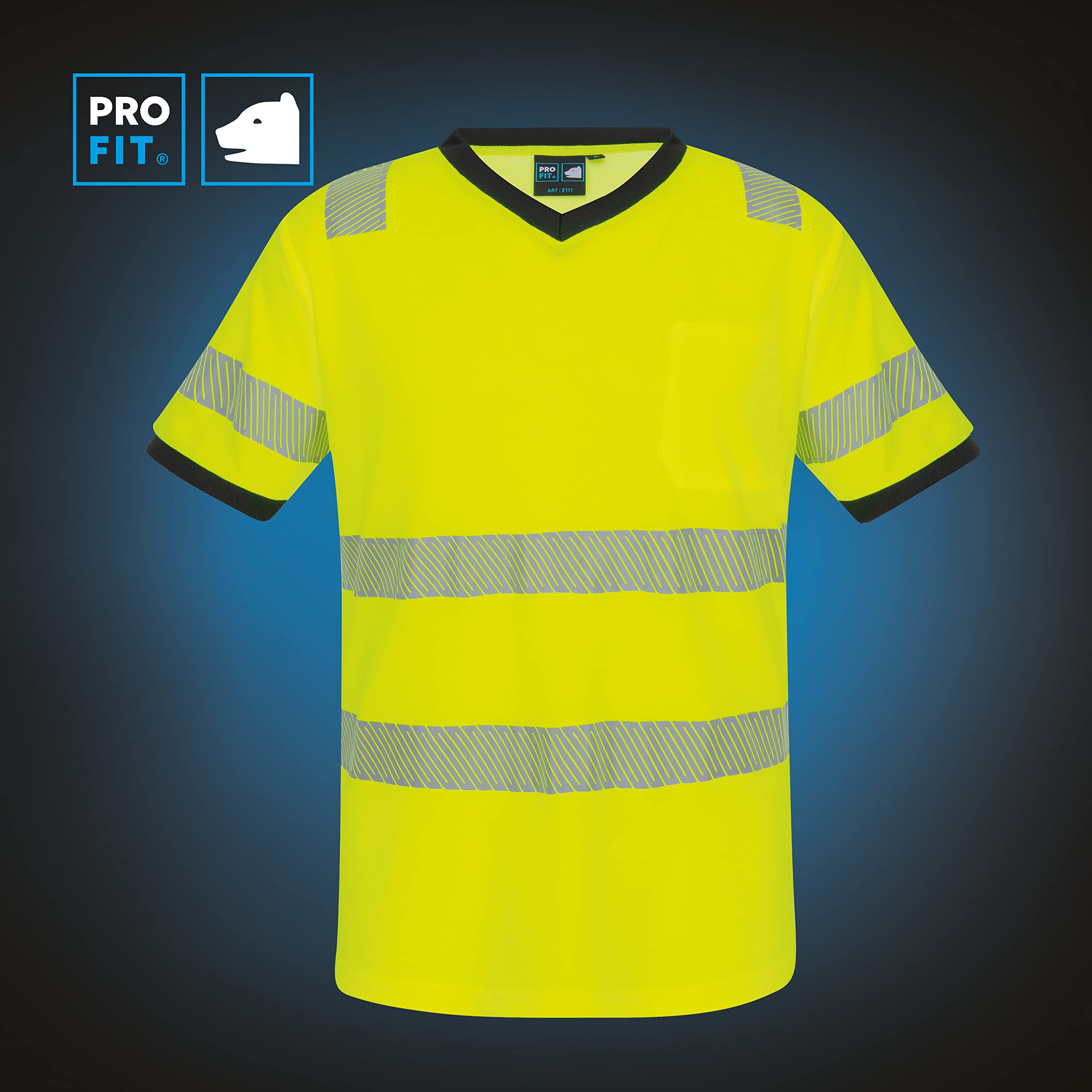 PRO FIT Warnschutz T-Shirt – Atmungsaktiv, Arbeits-Shirt, Allergiker geeignet, Herren, Damen, Reflexstreifen, UV-Schutz, Neongelb, Gr. 4XL