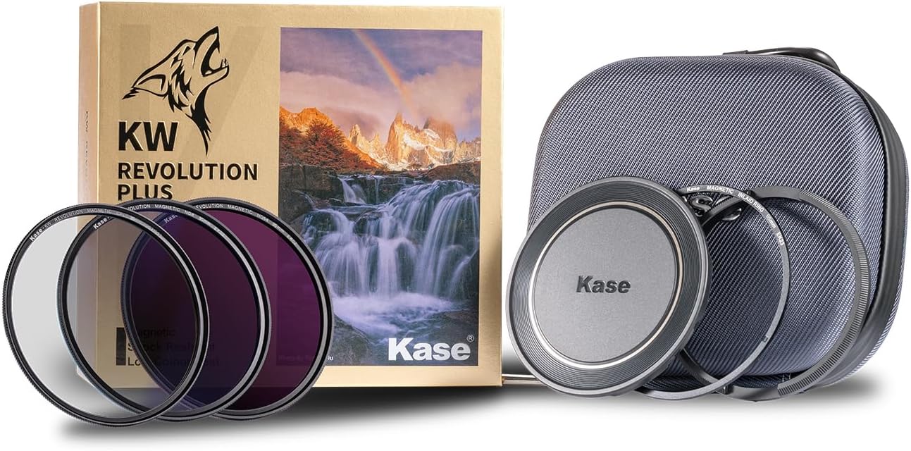 Kase Revolution Plus Entry II Filter Kit Magnetic Shockproof Tempered Optical Glass w Color Coded Rings inc CPL ND8 ND64 Inlaid Adapter 3D Tool Lens Cap & Case (95mm)