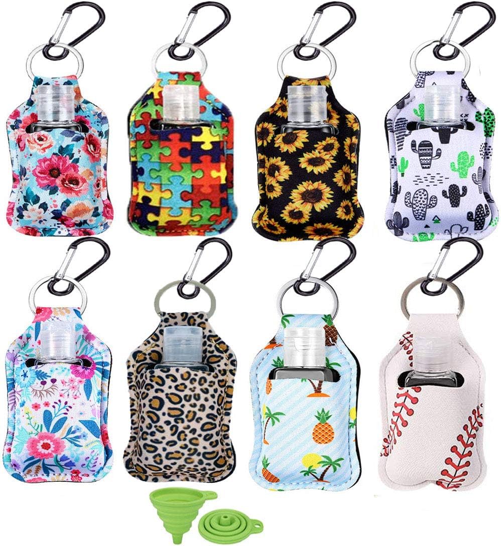 8 Pack Travel Bottles with Keychain Holder 1oz Portable Empty Keychain Bottle with Flip Hand Sanitizer Bottles Refillable Containers for Soap, Lotion, and Liquids - Kids Men Women Portable Using