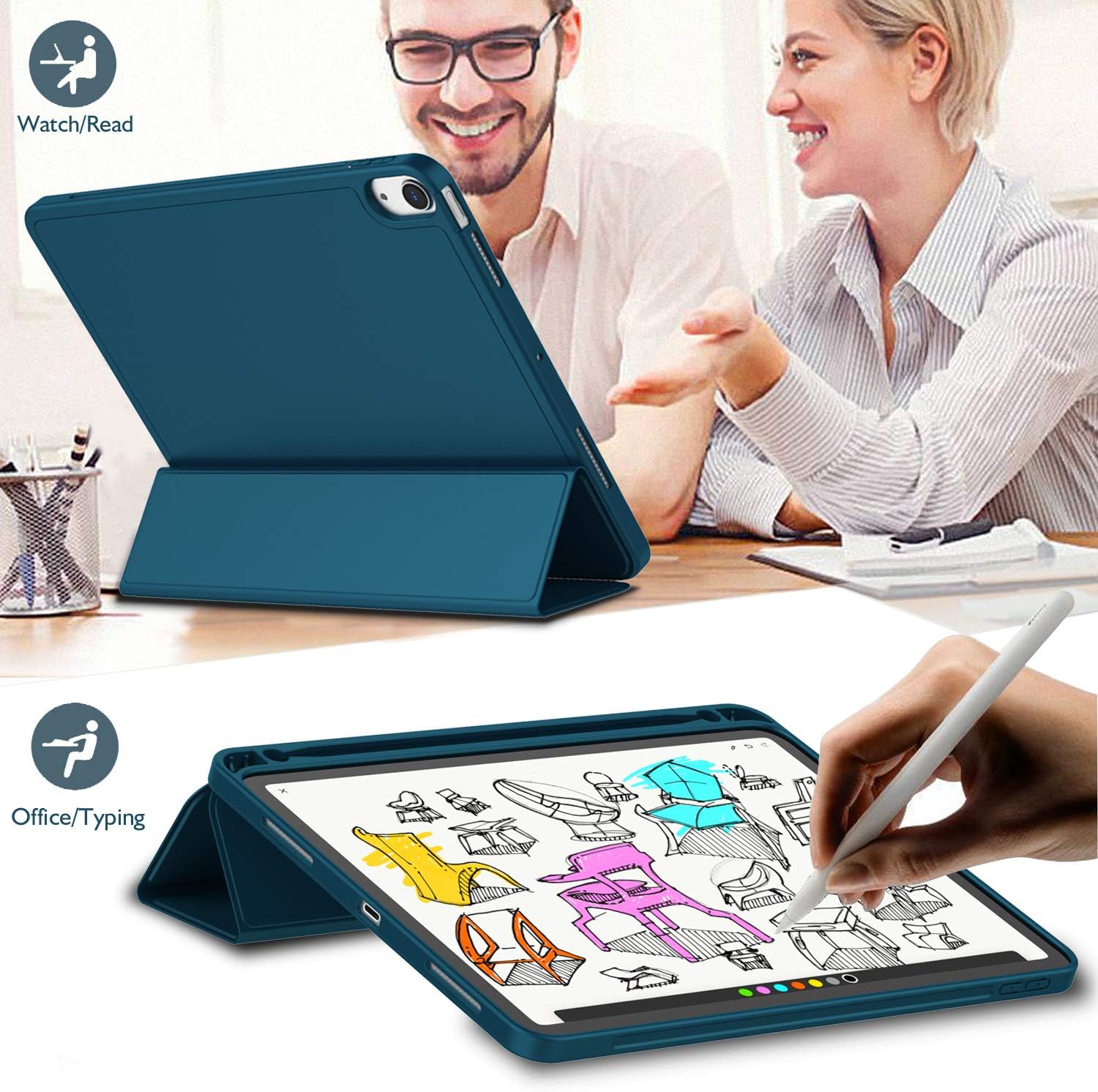 iMieet iPad Air 11 Inch Case M4/M3/M2(2026/2025/2024), iPad Air 5th/4th Generation Case 2022/2020 10.9 Inch with Pencil Holder,Trifold Stand Smart Case with Soft TPU Back(Emerald)