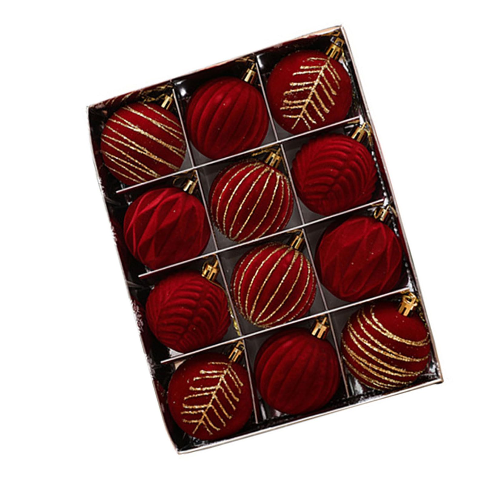 Tfaoys B 12Pcs Festives Christmas Aubles Set Velvets Painted Ornament For Seasonal Tree Embellishment Holidays Decoration Seasonal Tree Embellishments