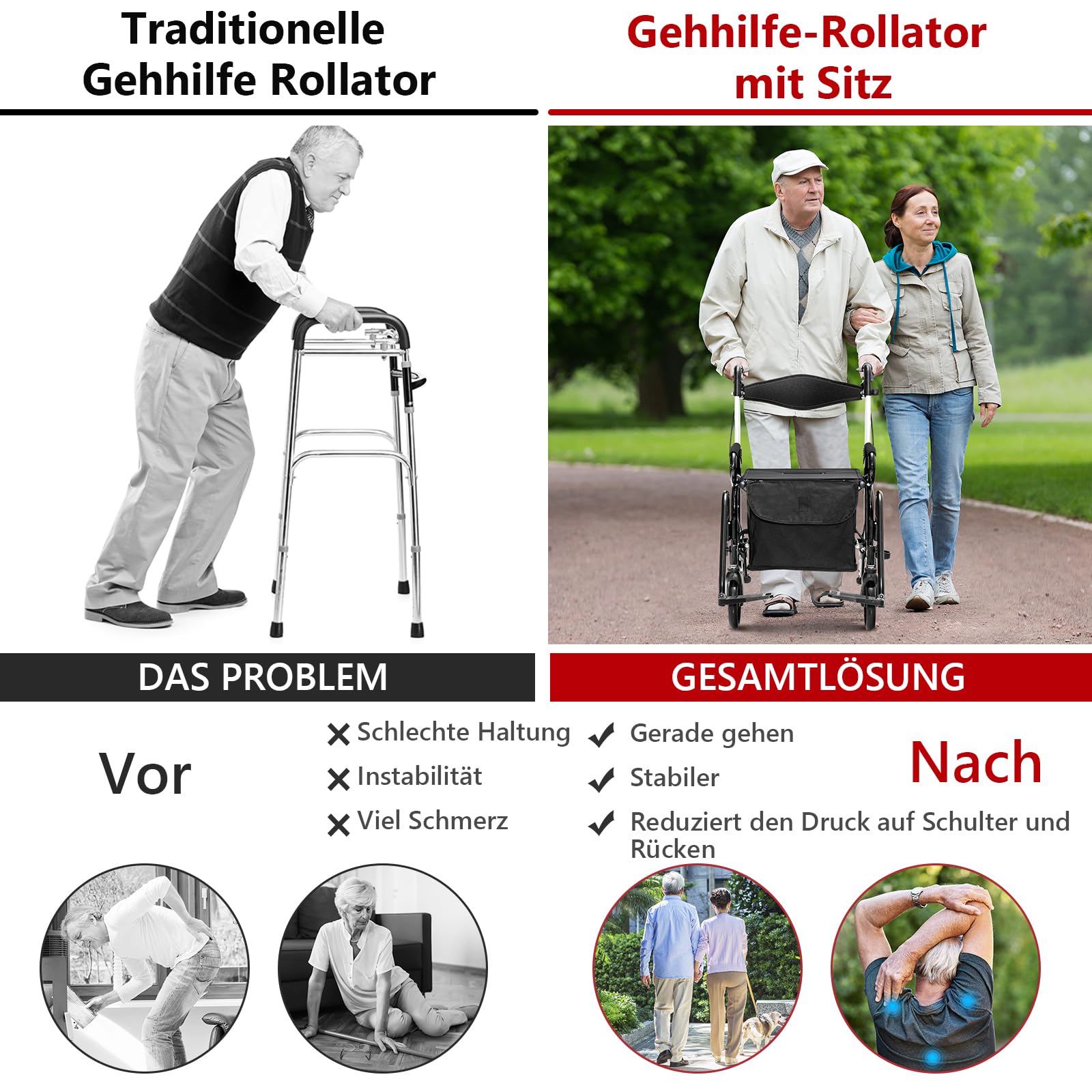 GOPLUS Składany chodzik 2 w 1, pomoc w chodzeniu z regulacją wysokości, oparciem, siedziskiem i torbą, pomoc w chodzeniu, lekki wózek z aluminium do 160 kg, składany wózek inwalidzki dla seniorów