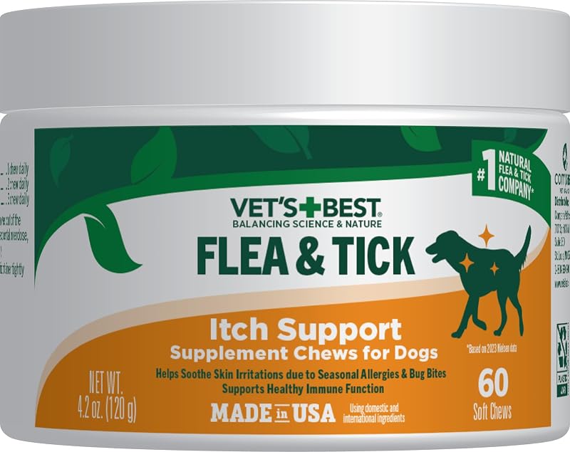 Flea & Tick Soft Chews for Dogs, Immune & Itch Support, 60 Count | Veterinarian-Formulated Soft Chews, Supports Flea & Tick Defense, Immune Health & Itch Relief, Made in USA, 60 Count