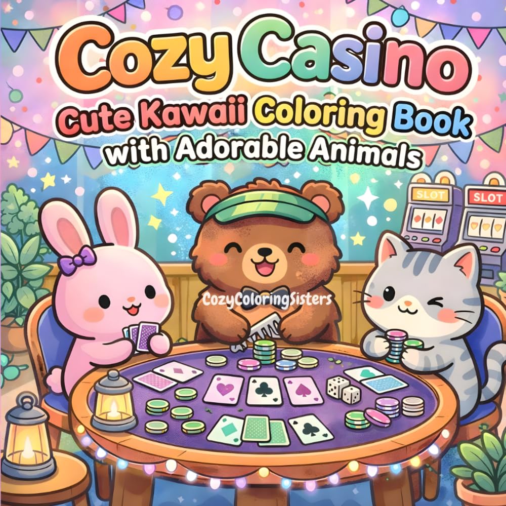 Cozy Casino: Cute Kawaii Coloring Book: Adorable Animals Gambling and Playing Casino Games - Easy and Bold Coloring Pages for Adults and Kids - 40 Relaxing Illustrations