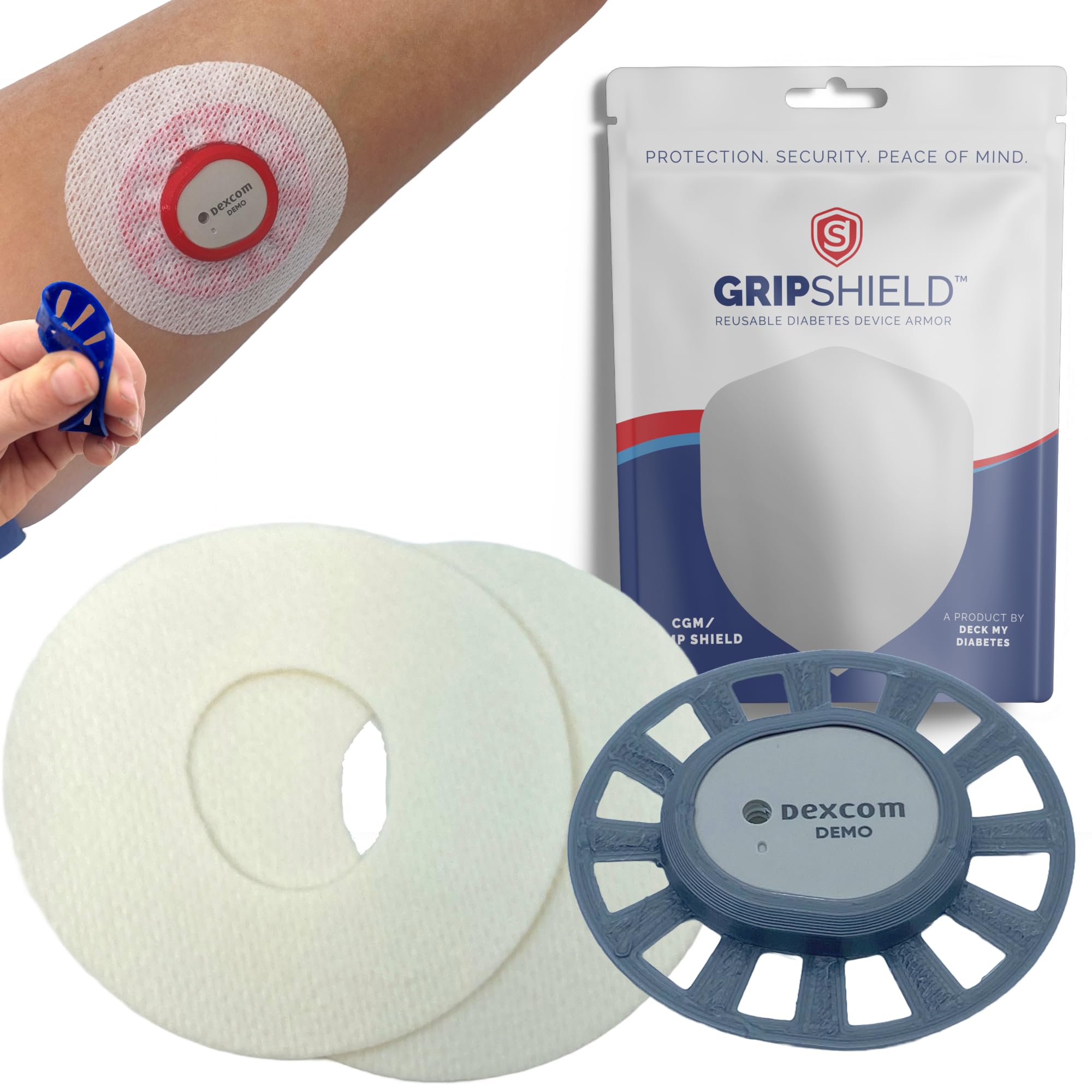GripShield - The Ultimate Bump Guard Compatible with The Dexcom G7, Stelo and Dexcom One+ CGM Systems. Flexible/Reusable Armor. Includes (1) G7 GripShield and (2) Sample Sugar Patches. (Gray)