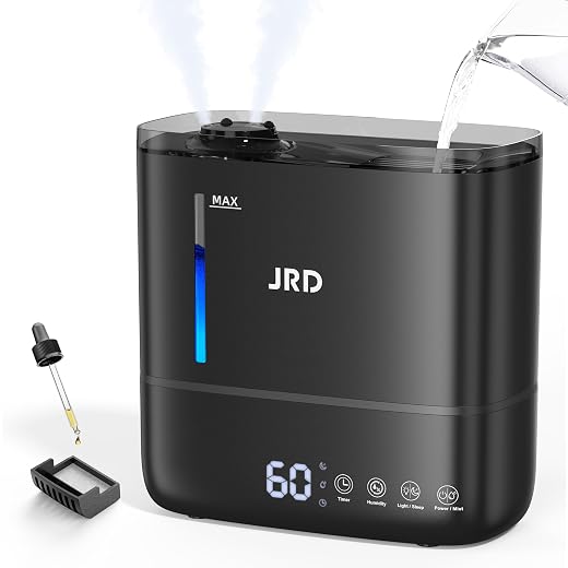 JRD Warm & Cool Mist Humidifiers for Bedroom 5L, Quiet Ultrasonic Air Humidifier Fast Symptom Relief, 50H Runtime, Oil Diffuser, 12H Timer, 7 Color Light for Large Room, Office, Baby, Plants-Black