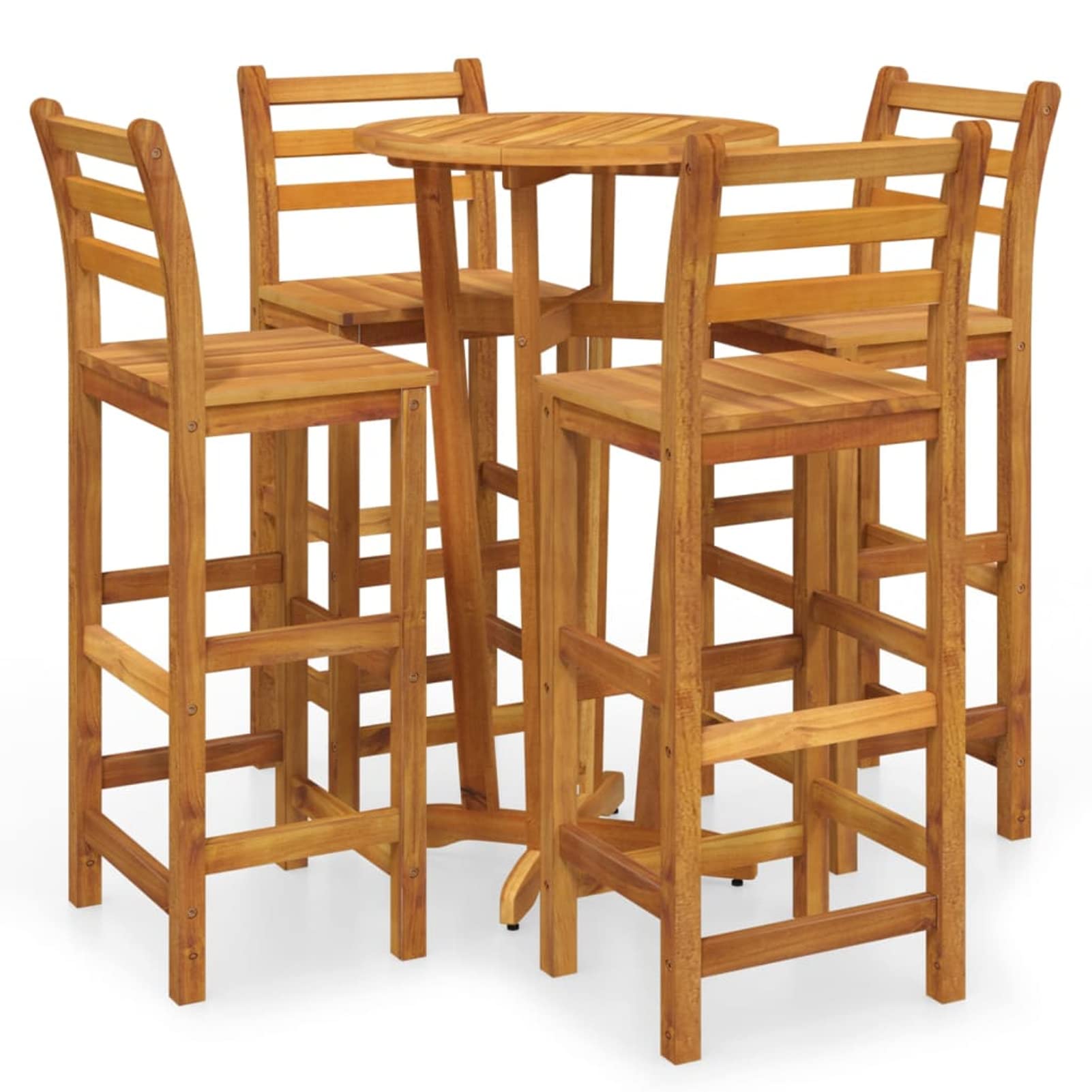 Homgoday Mesa y taburetes Altos de jardín 5 pzas Madera Maciza Acacia, Set de Mesa Alta y Taburetes Desayuno Muebles Bar Comedor Cocina Mobiliario Hogar Patio Restaurante Tipo1