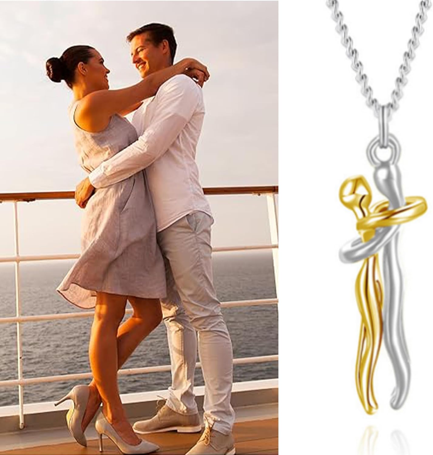 S925 Sterling Silver Couple Hug Necklace for Women – Romantic Christmas Gift from Boyfriend or Husband | Ready Gift Box & Love Note | Anniversary, Birthday Jewelry(COUPLE HUG NECKLACE-Silver) - Image 3