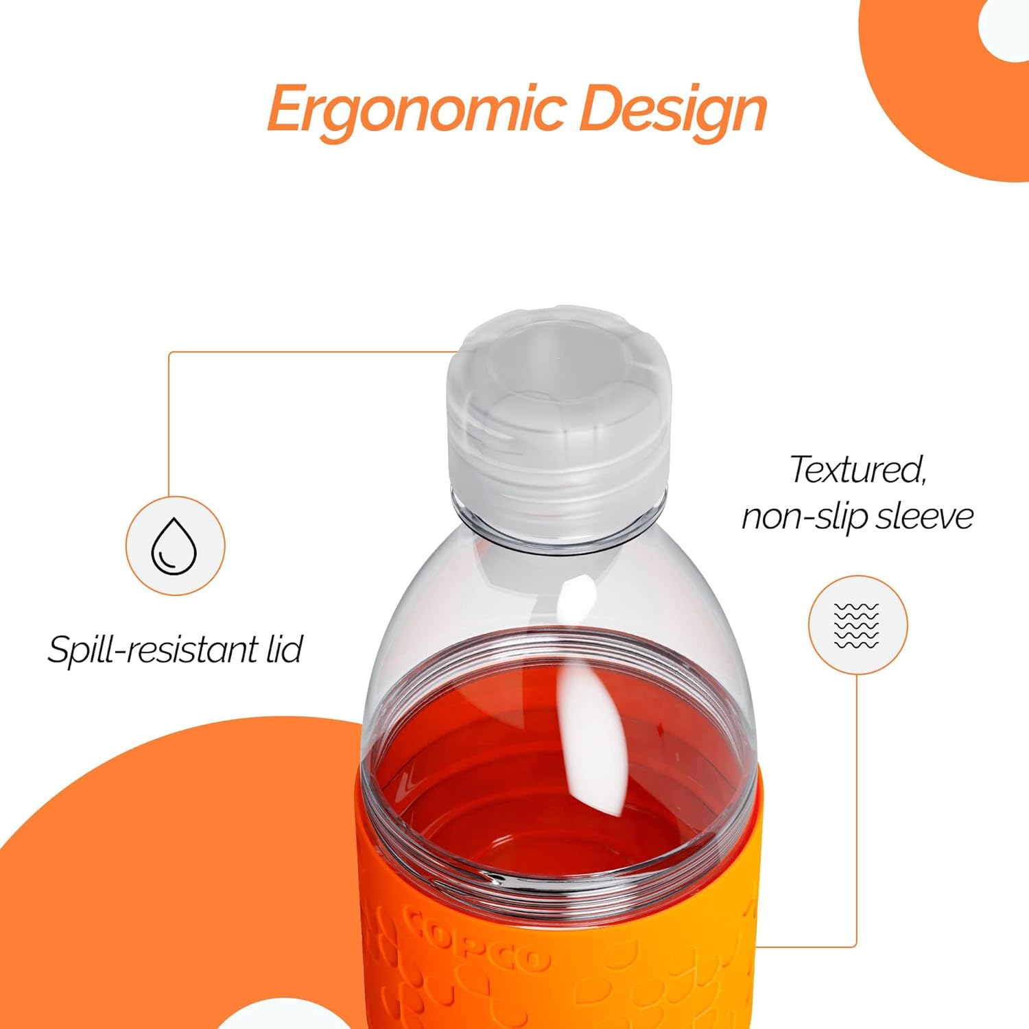 Copco Hydra 16.9 oz Water Bottle with Leak-Proof Lid - Tritan Reusable with Textured Grip Sleeve - BPA-Free, Shatter-Resistant, Dishwasher Safe for Travel, Gym, Work, Outdoor Adventures (Orange) - Image 5