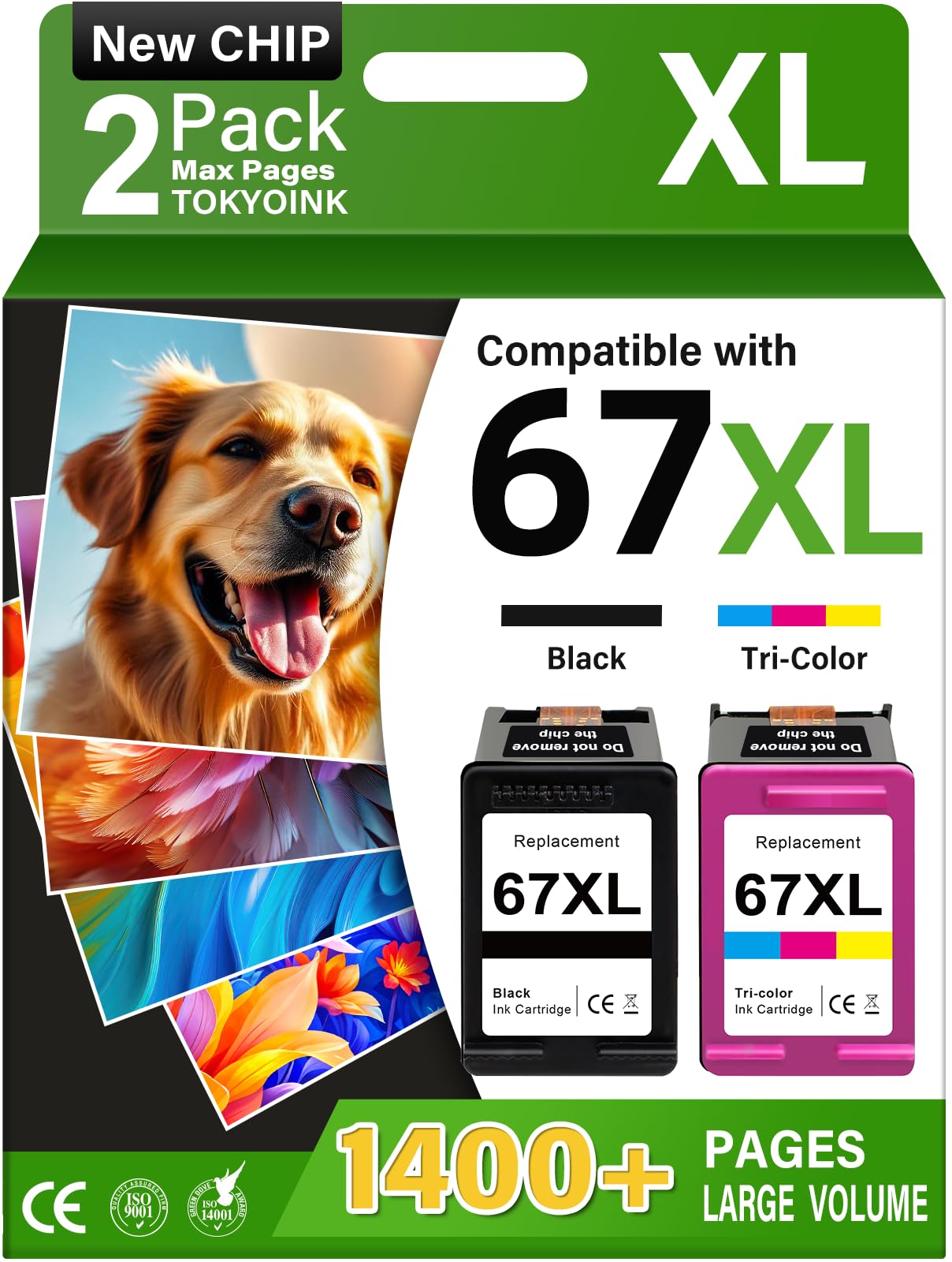 Photo 1 of TOKYOINK 67XL Ink Compatible for HP Ink 67 HP 67XL 2 Pack Black/Color Combo
