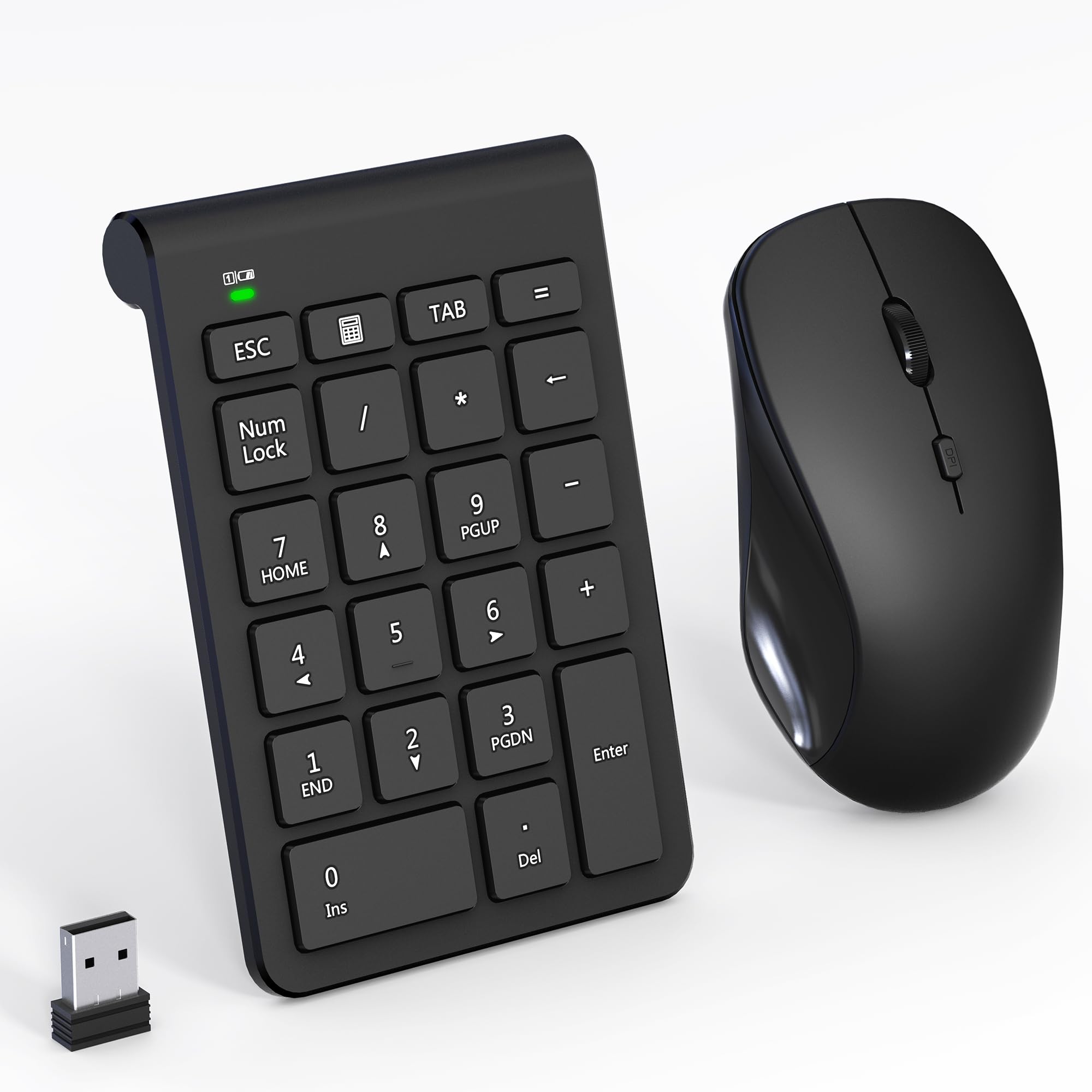 Combo de mouse inalámbrico y almohadilla numérica, teclado USB de 22 teclas y 3 mouse silencioso DPI ajustables, teclado numérico ultra delgado y portátil de 2.4 GHz para laptop, PC, escritorio