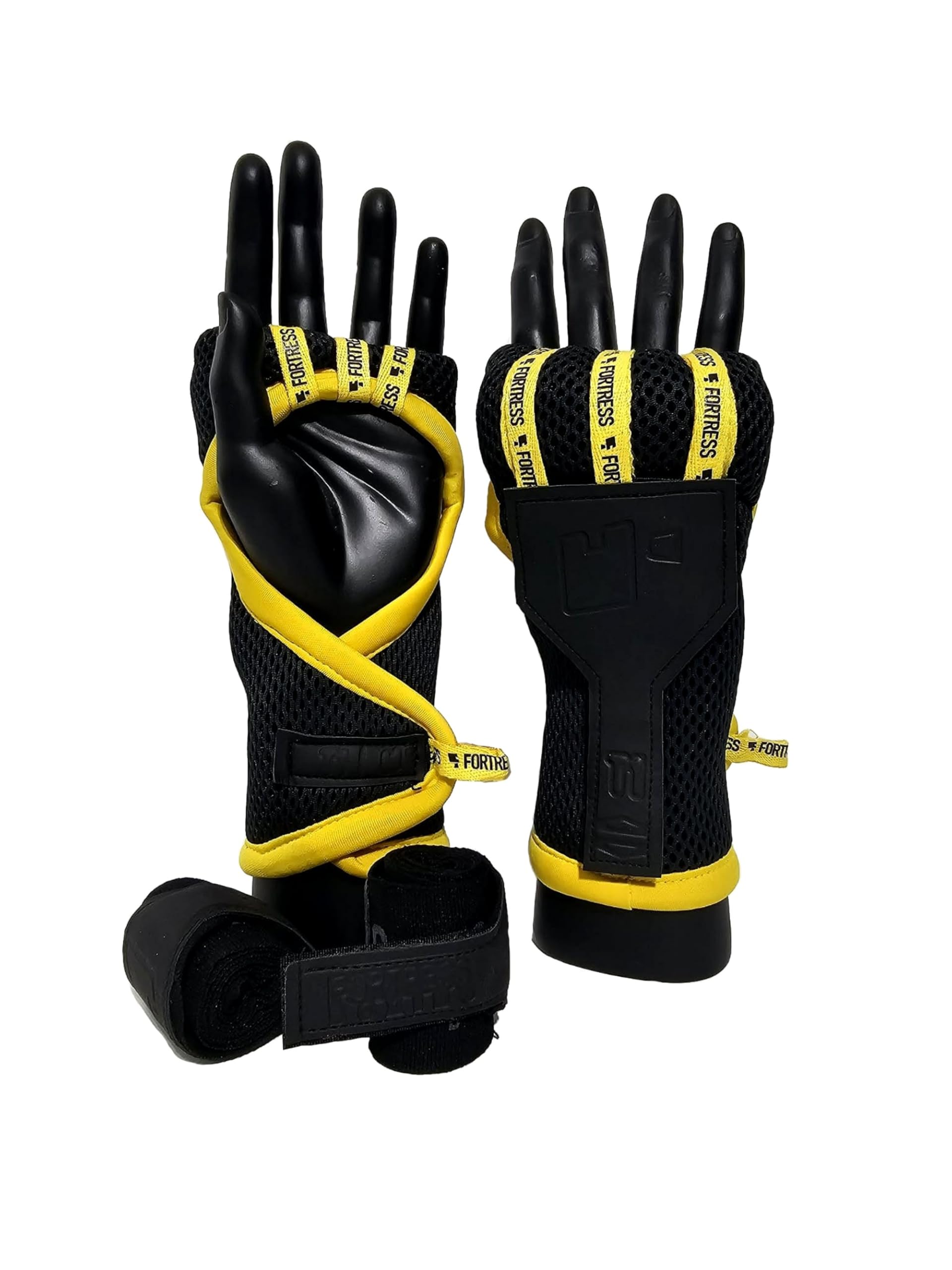 Boxing Fortress Pro T1 Hand Wraps Adult Handwraps Muay Thai Hand Bandages Fastwraps (Black & Yellow, Medium)