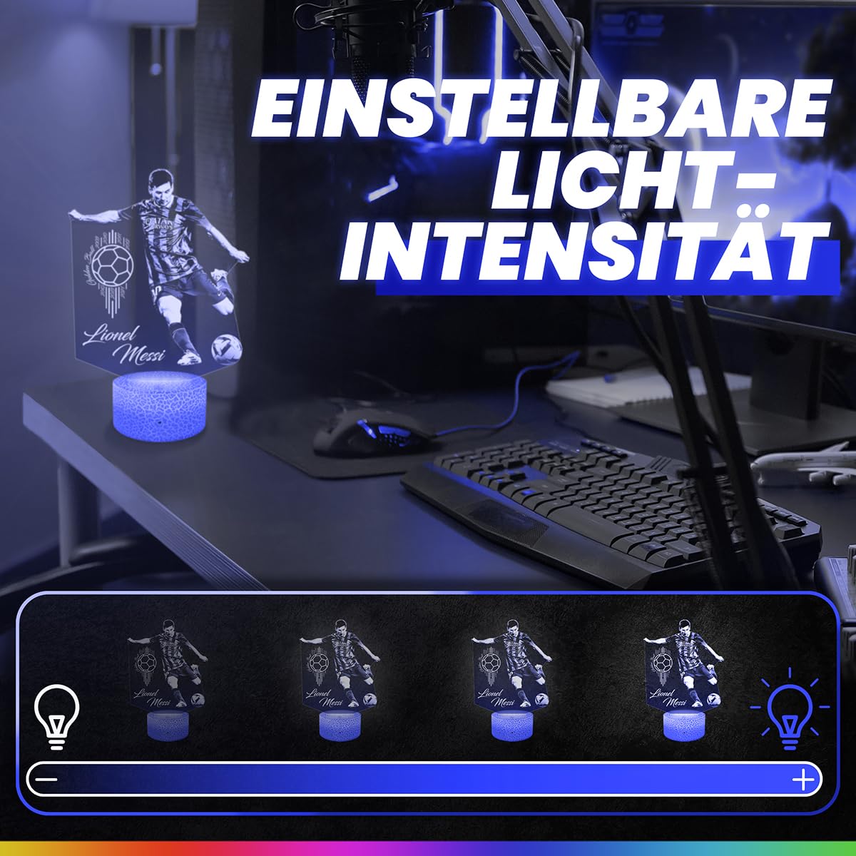 Lampephoto.fr - Lionel Messi Fußballspieler 3D Lampe, Touch Nachtlicht, Fußball Dekoration, Fußball Geschenk, 3D Led Illusion Geschenkidee Weihnachten Geburtstag Junge und Mädchen TOP