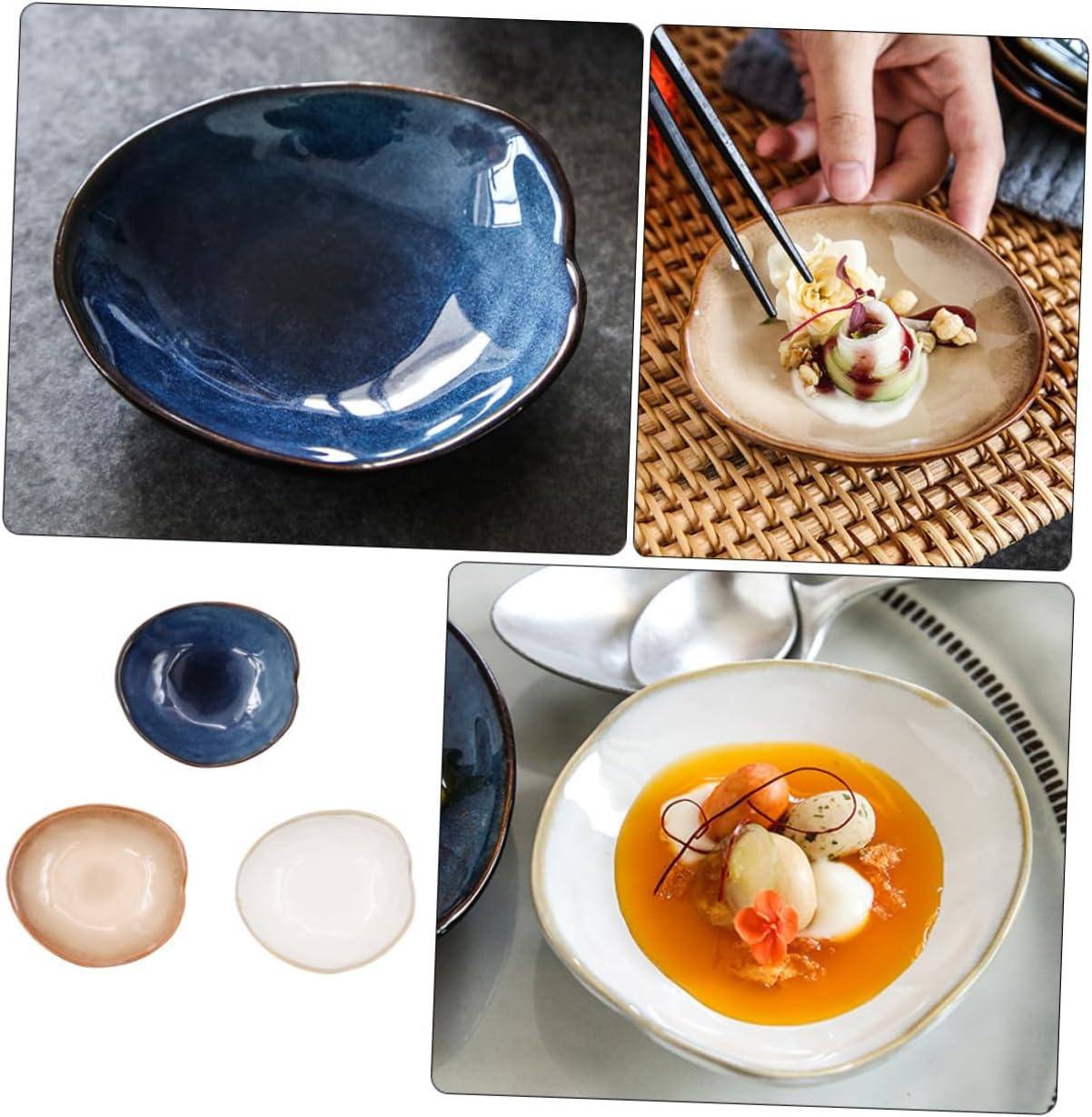 Alipis 3pcs Ceramic Sauce Plates Japanese Sushi Soy Sauce Dishes for Snack Seasoning