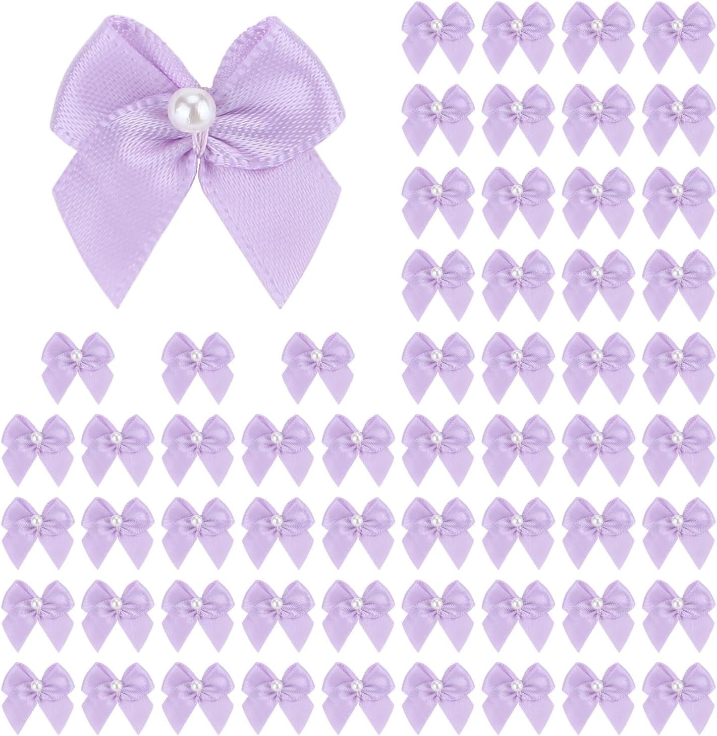 60pcs Mini Pastel Purple Satin Ribbon Bows with Pearl 1 Inch Craft Bows Flowers Appliques DIY Craft for Sewing, Scrapbooking, Wedding, Gift,Christmas Decoration (Purple)