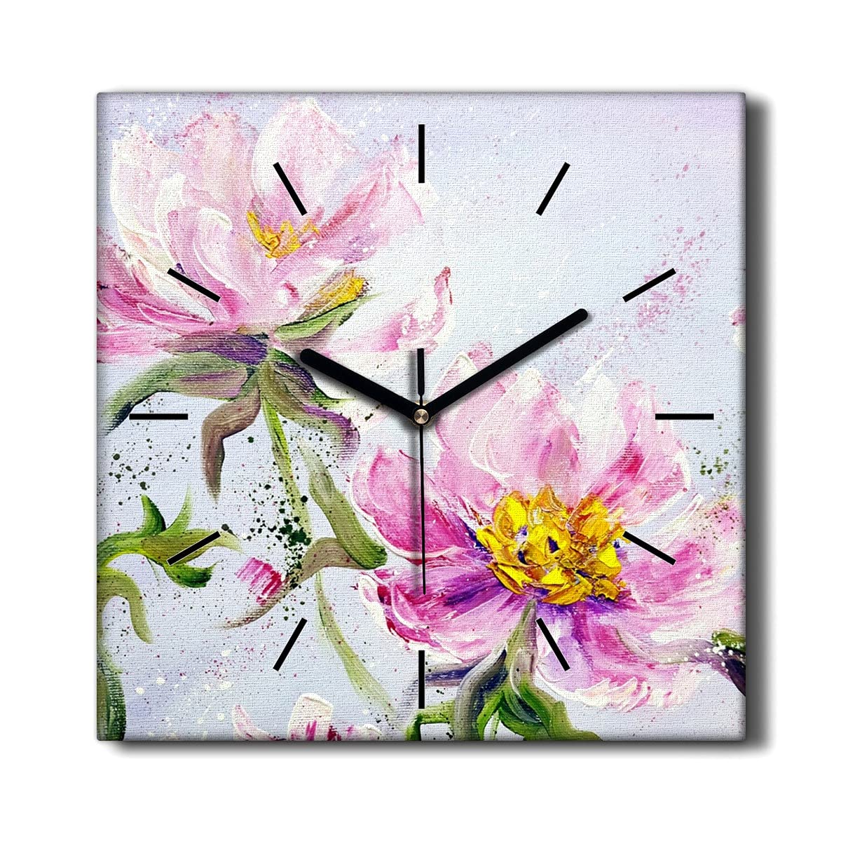 Horloge sur Toile pivoines sans tic-tac 30x30 cm - Fini les bruits de pendule dans le salon