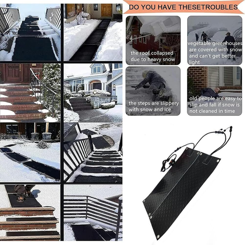 Heated Snow Ice Melting Mats Outdoor Winter Heated Rubber Mat Slip Proof for Stairs Steps Driveway Walkway Decks Sidewalks Connection with Power Cord,2,20 * 30 in