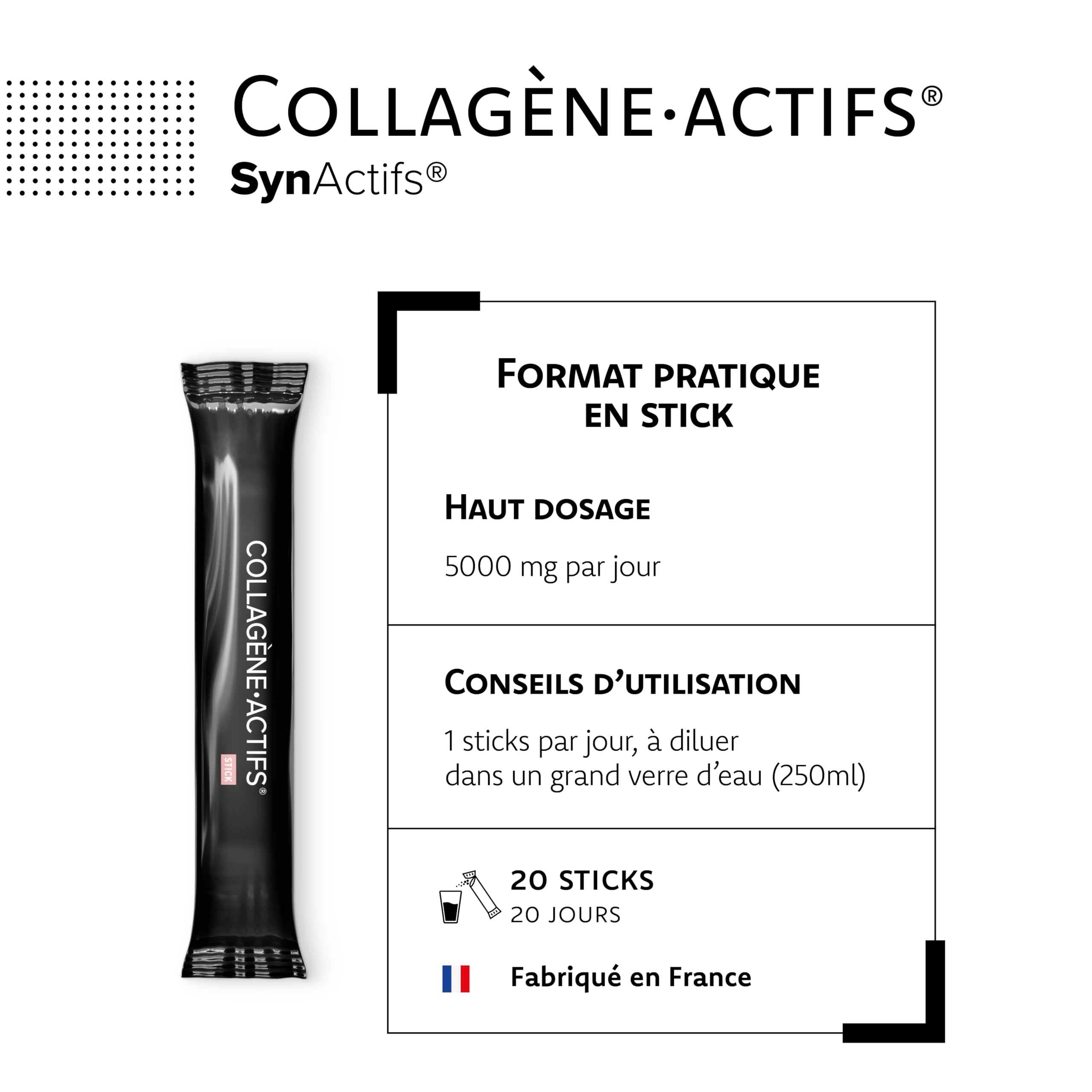 Collagene Marin 5000mg Format Pratique - Complement Alimentaire Anti Age, Elasticité & Fermeté de la Peau - Vitamine C, Acerola, Polyphénols De Raisin - Aragan - 20 Sticks