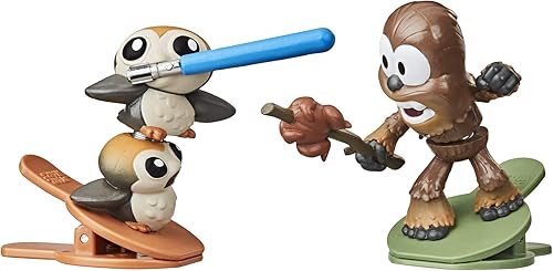 STAR WARS Battle Bobblers Porgs Vs Chewbacca - Figura de acción de batalla recortable, paquete de 2, juguetes para niños a partir de 4 años