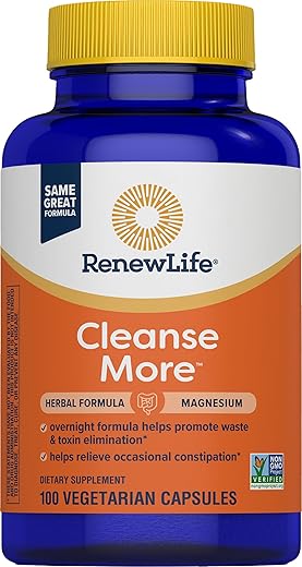 Renew Life Detox Cleanse More, Reduces Bloating & Restores Regularity, Overnight Constipation Relief, Soy, Dairy & Gluten Free, 100 Capsules