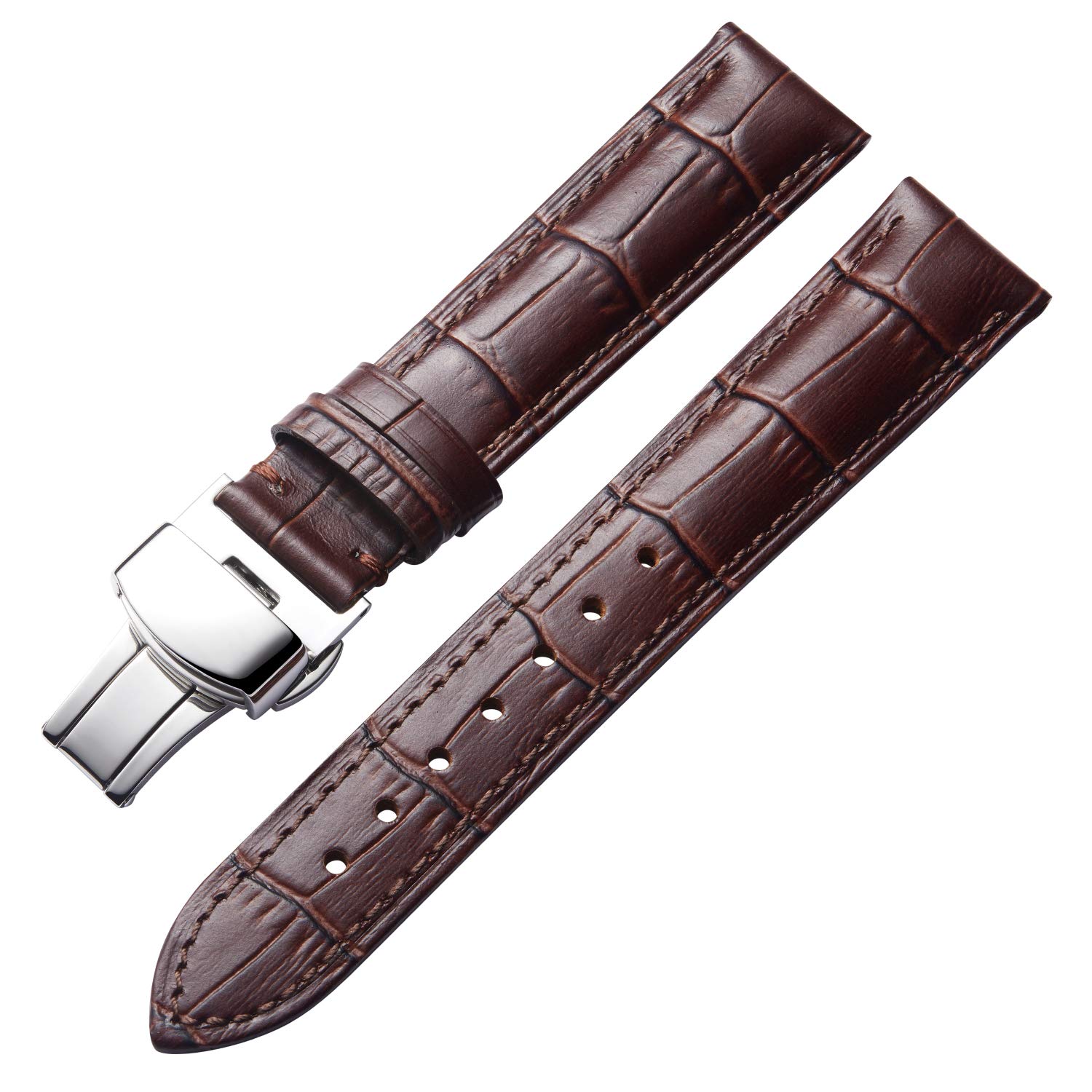 BINLUN Leather Watch Strap Quick Release Strap with Silver Butterfly Deployment Buckle 12mm 13mm 14mm 15mm 16mm 17mm 18mm 19mm 20mm 21mm 22mm 23mm 24mm Watch Band for Men Women