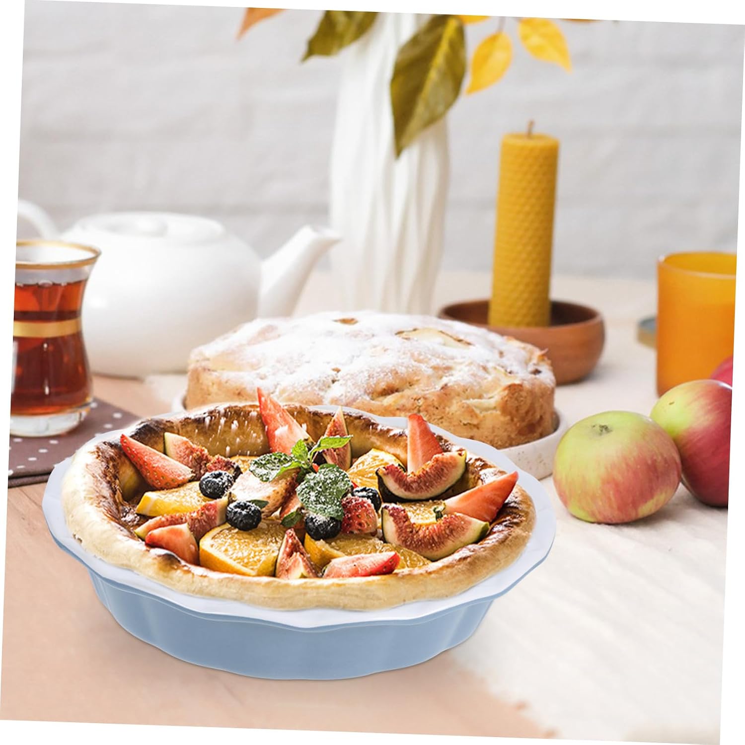 VICASKY Ceramic Pie Dish for Baking, round Elegant Dessert Pie Plate with Even Heat Distribution, Versatile Use Baking Pan for Kitchen and Oven
