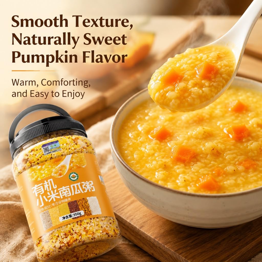 Mezcla De Gachas Calabaza Y Mijo Enlatadas, 950 G, Cereales Premezclados, Sin Remojo, Desayuno Merienda Fácil Preparación, Dulzura Natural, Tamaño Familiar