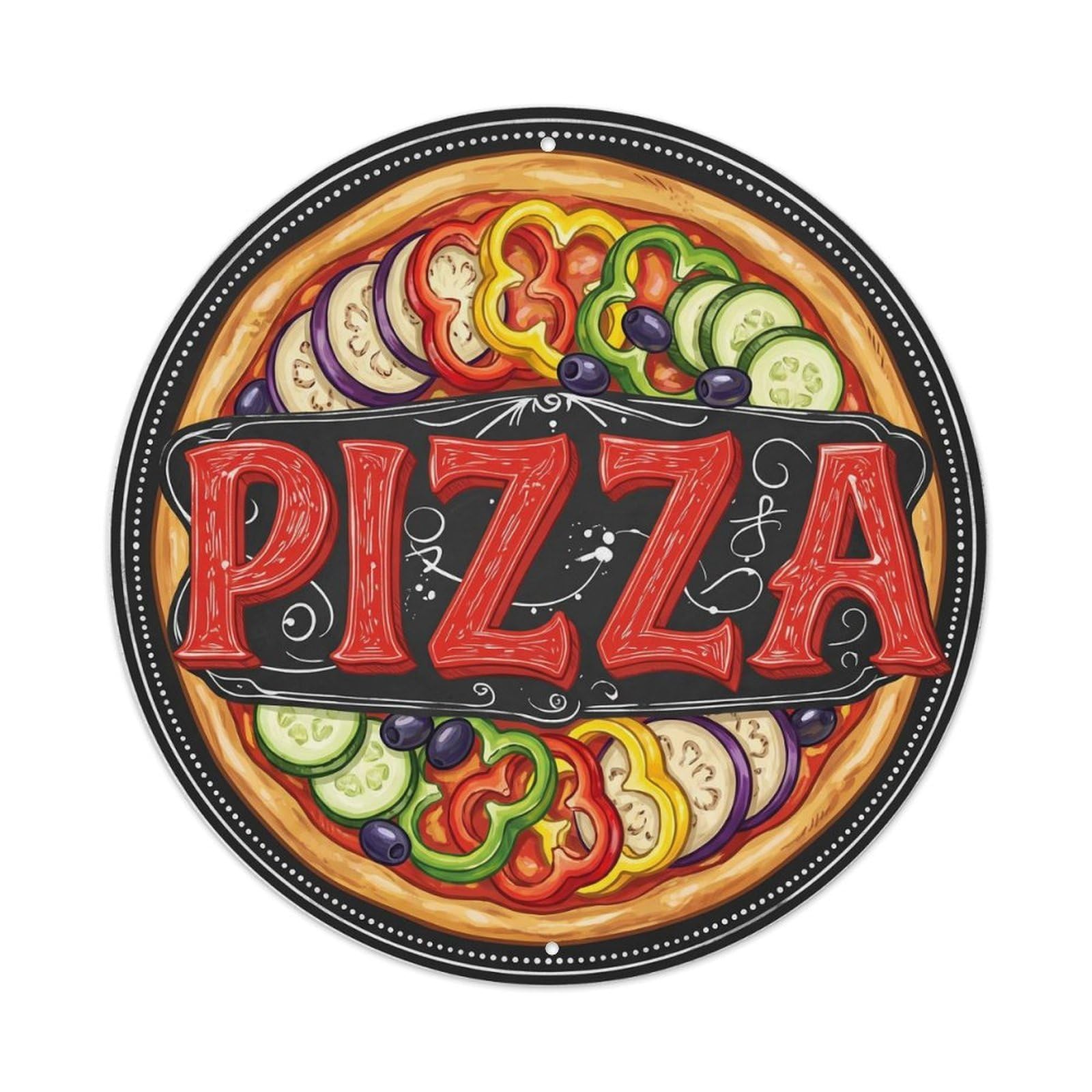 Yrnq 8X8inch Vintage Style Vintage Pizza Vegetarian Pepper Eggplant Food Decoration Metal Tin Sign