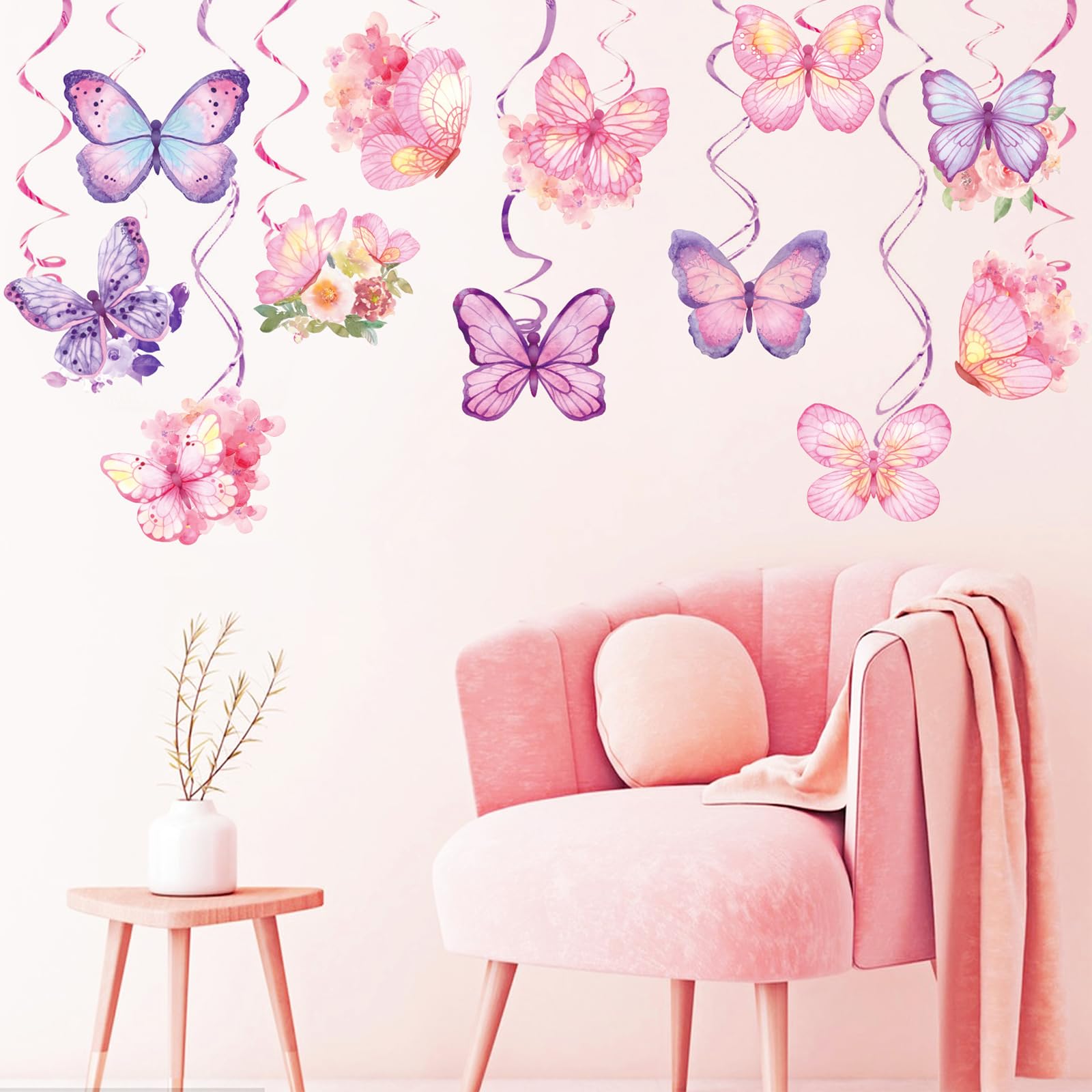 24 Decorazioni Farfalle Colorate Da Appendere: Spirali E Cartoncini Per Feste Primavera, Baby Shower, Compleanni, Giardino - 6