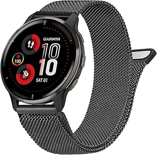 Metal Bands for Garmin Venu / Venu 2 Plus / Venu Sq Watch Band Women Men, 20mm Stainless Steel Replacement Wristband Strap for Garmin Vivomove Sport, Vivoactive 3 / 3 Music, Forerunner 645 / 245 Music Smart Watch