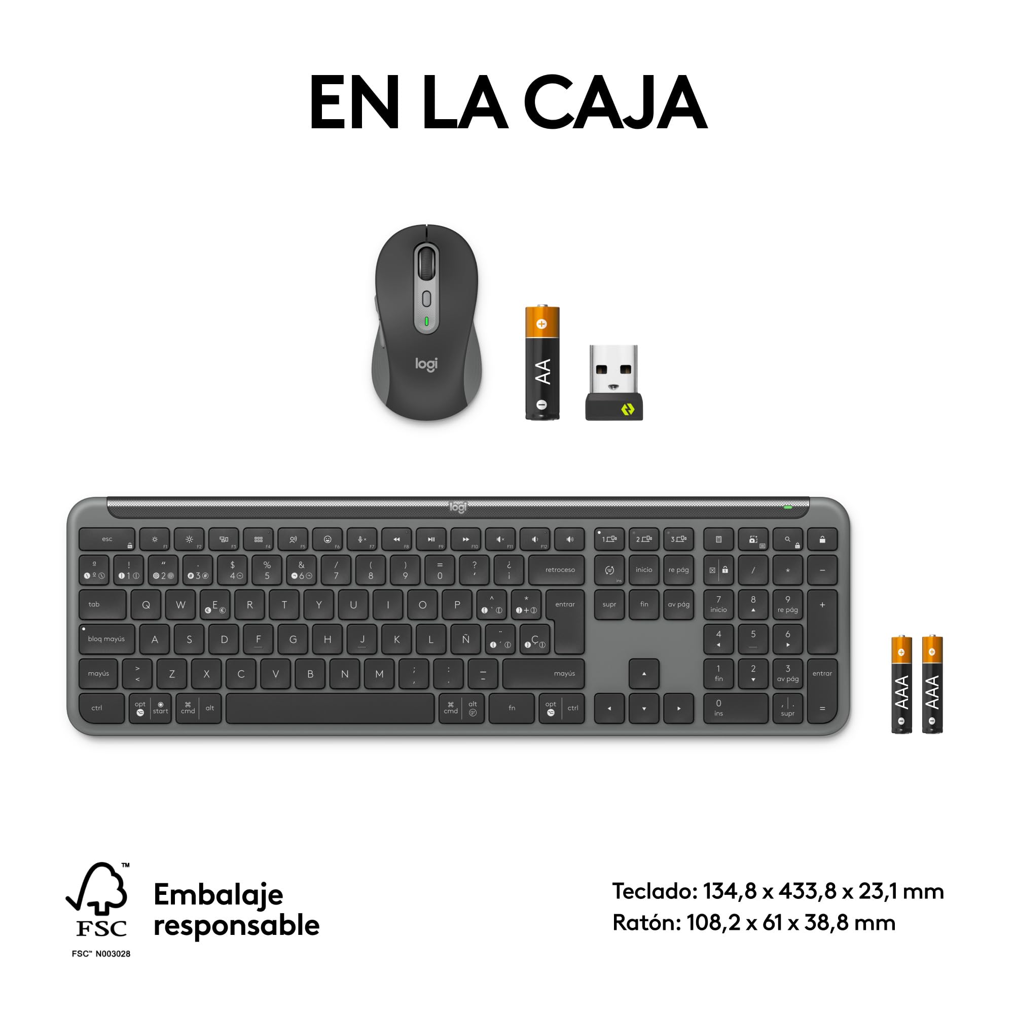 Logitech Signature Slim MK950 for Business | Combinación teclado y ratón inalámbricos, escritura discreta, receptor seguro, Windows/Mac/Chrome/Linux, QWERTY ESP - Grafito