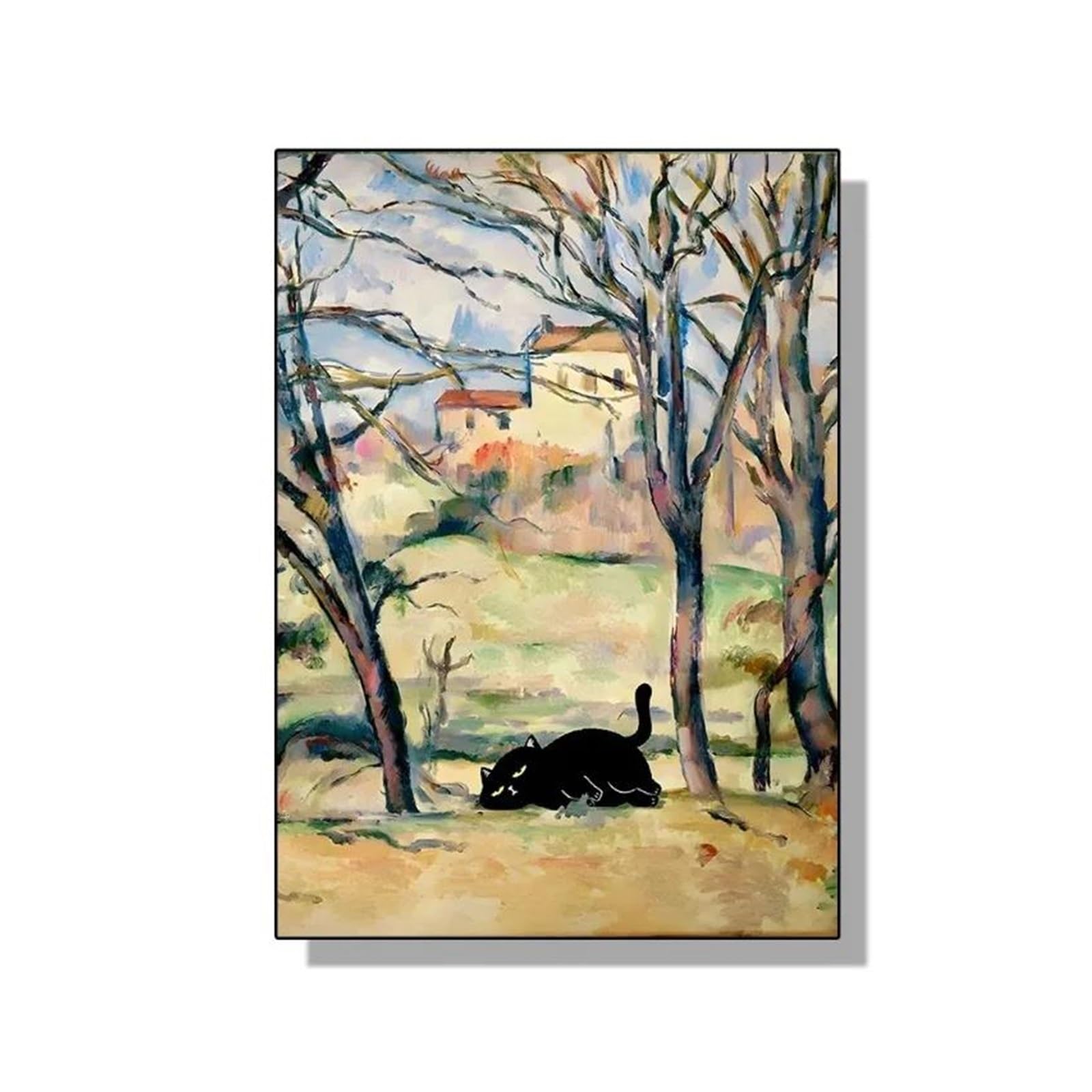 Peinture sur toile chat noir et tournesol affiche déco 50x70