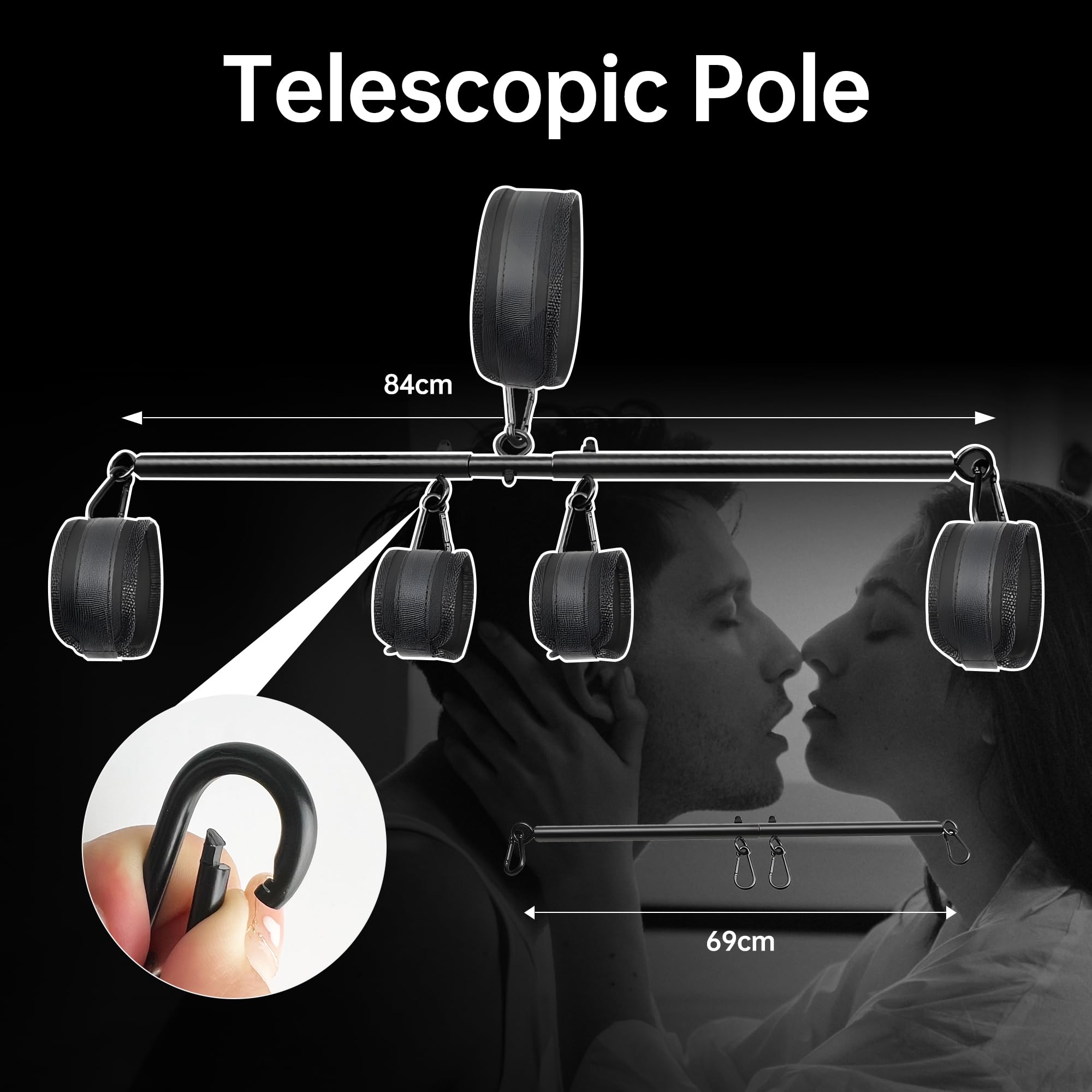 Handschellen Fußfesseln Fessel Bondage Sets verstellbar Spreizstange Fesselstange Bondage Sexspielzeug für extreme Paare, Anfänger Einstellbar Metallspreizstange schwarz