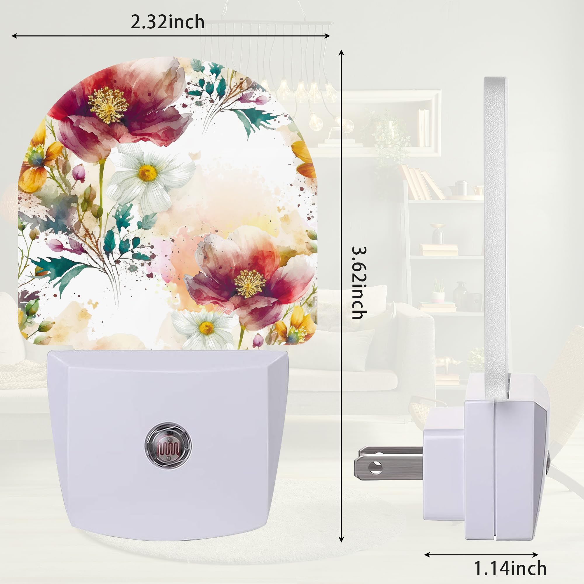 ZTHLL Vintage Flower Burgundy Night Light Night Light Plug into Wall with Dusk to Dawn Sensor LED Lamp — view 2