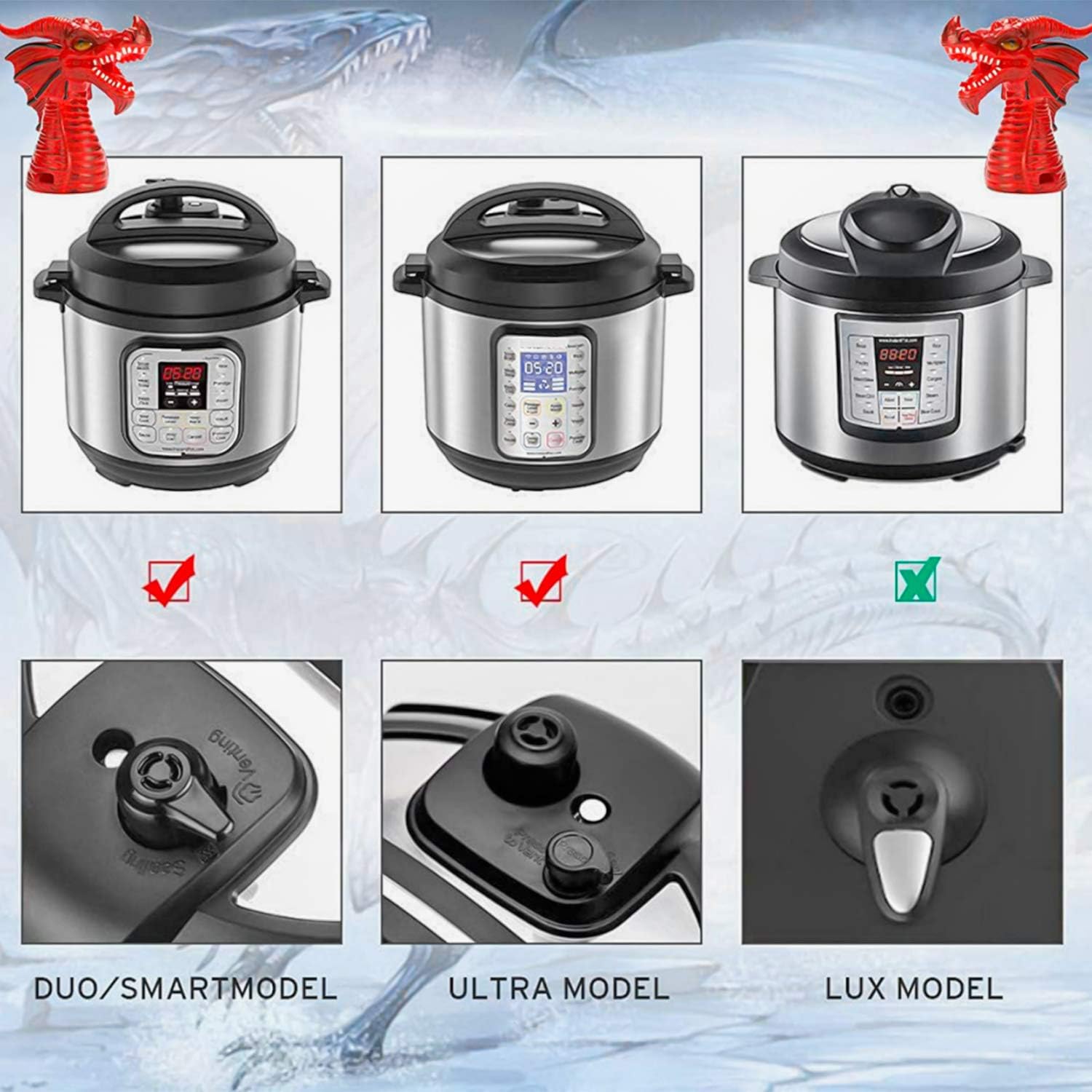 EBBCOWRY Fire-Breathing Dragon Original Steam Release Accessory, Steam Release Diverter for Instant Pot Pressure Cooker, Steam Diverter Tool for Most Models(2pcs Red)