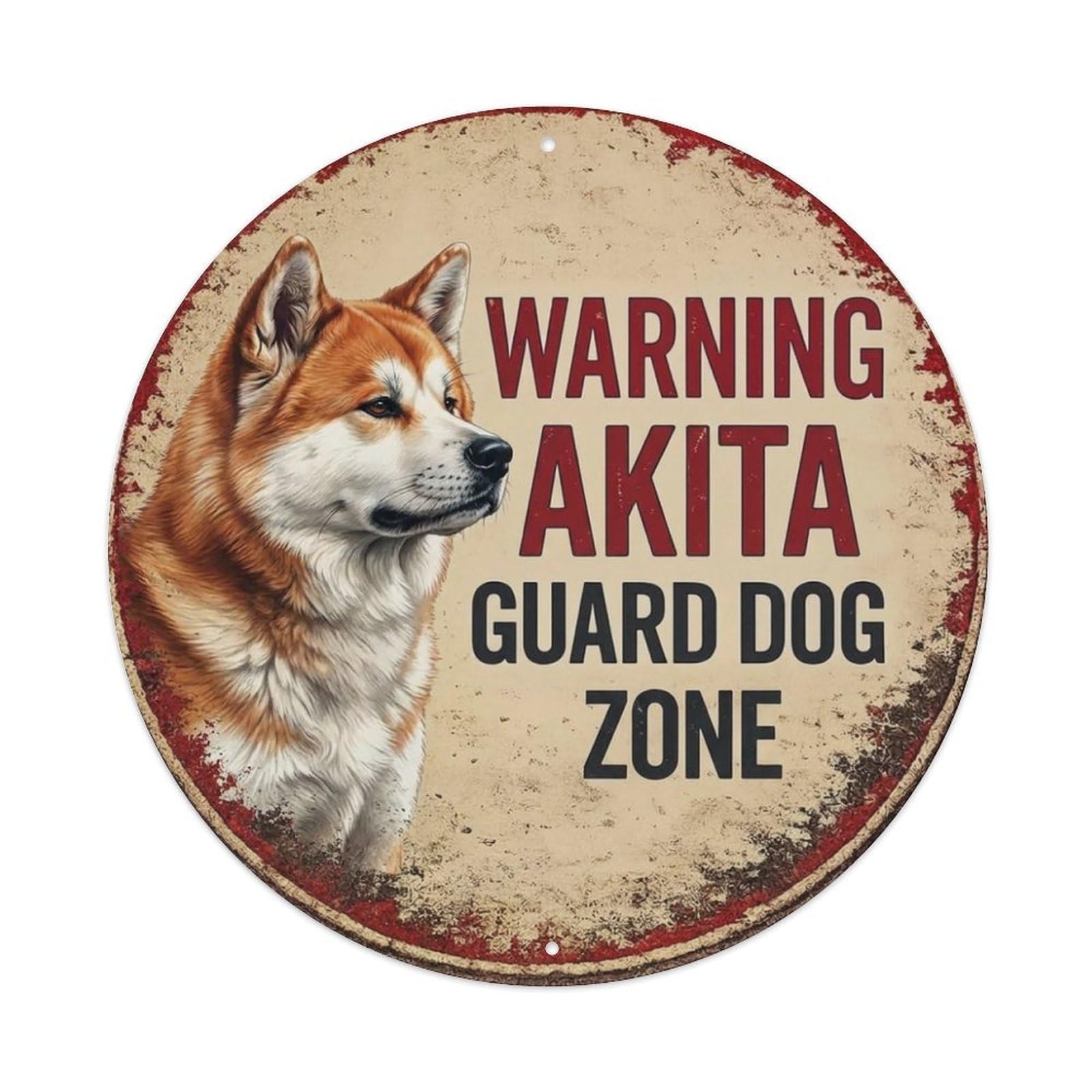 Metal Tin Sign Vintage Warning Akita