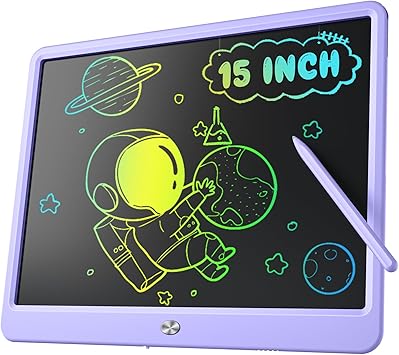 LCD Writing Tablet for Kids, Kidopire 15 Inch Large Screen Doodle Board, Colorful Drawing Writing Board Tablet Kids Age 3-12+ Birthday Erasable Drawing Pad Message Practice Note Learning Toys, Purple