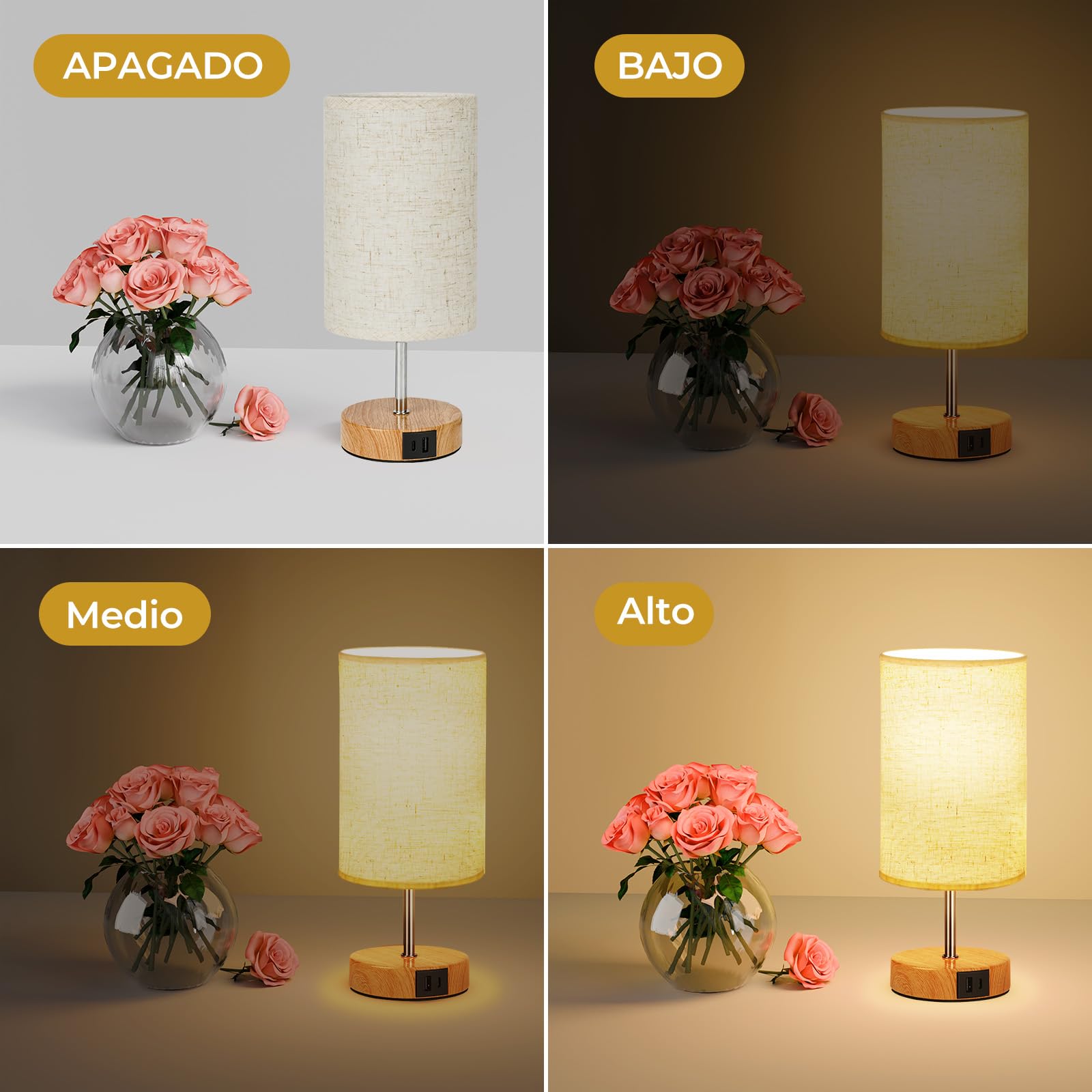 Suright 2 Piezas Lámparas de Mesita de Noche Táctil Regulable, Lámpara de Noche con Puertos de Carga USB A+C, Lámpara de Mesa Pequeña para Dormitorio Salón (Bombilla Incluida)