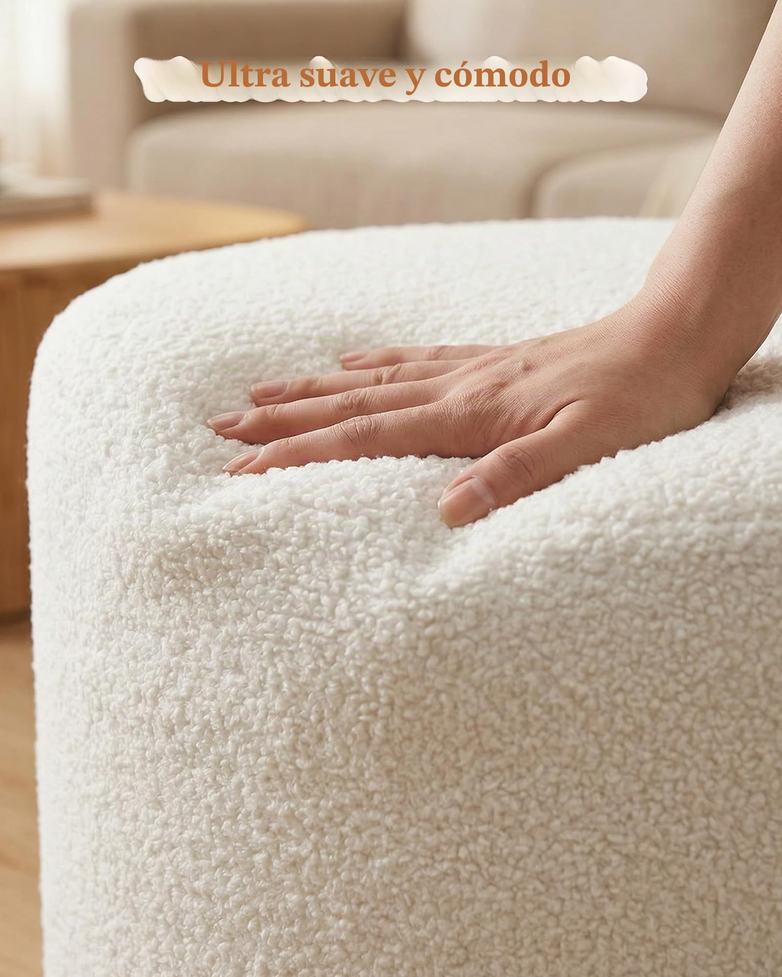 Puff - Puff redondo de 70 cm, color beige, reposapiés suave de tela Teddy, asiento cómodo para sofá, sillón y dormitorio, 70 x 70 x 40 cm