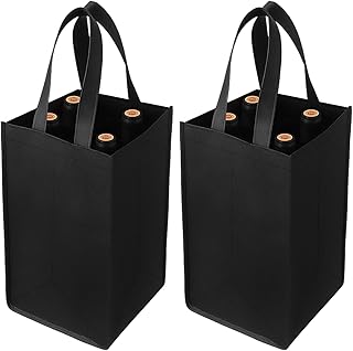Prasacco 2 Pcs Wine Tote Bag 4 Bottles Wine Bottle Carrier with Extra Bottom Padding Bottle Gift Bags Glass Carrier for Travel Camping Picnic, Black