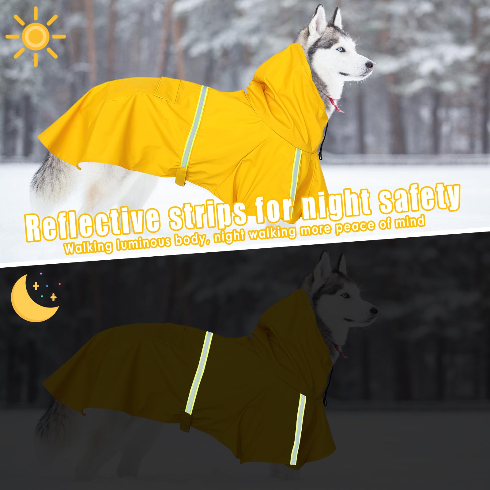 Imperméable Chien Grande Taille, Veste Imperméable pour Chien, Etanche et Coupe-Vent Manteaux Imperméables pour Chiens, Chiot Poncho de Pluie avec Bandes Réfléchissantes (Jaune, 4XL)