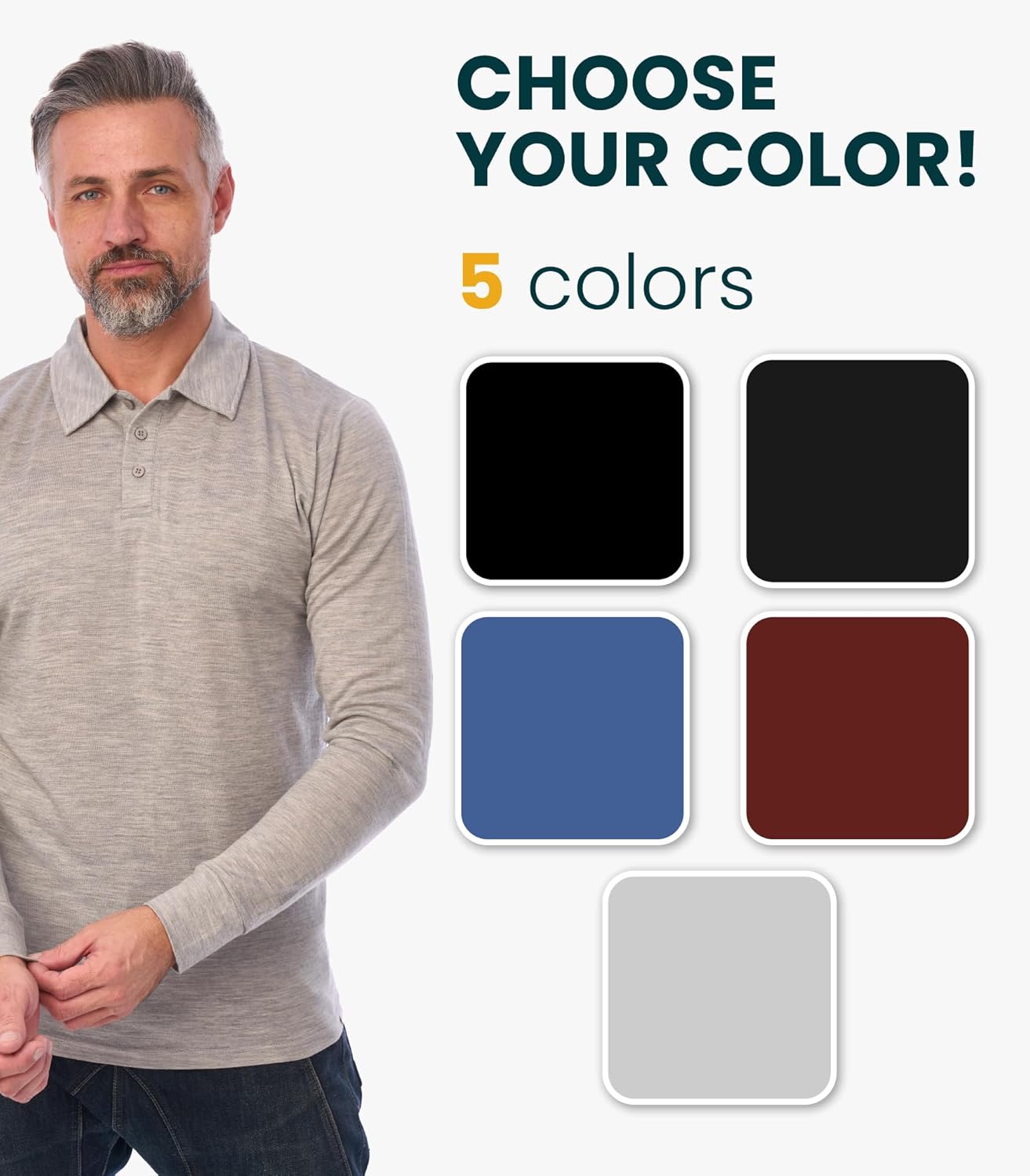 Merino Wool Polo Shirt Men - Anti-Odor 100% Merino Wool Shirts for Men Short Sleeve and Long Sleeve Breathable Polo - Image 3