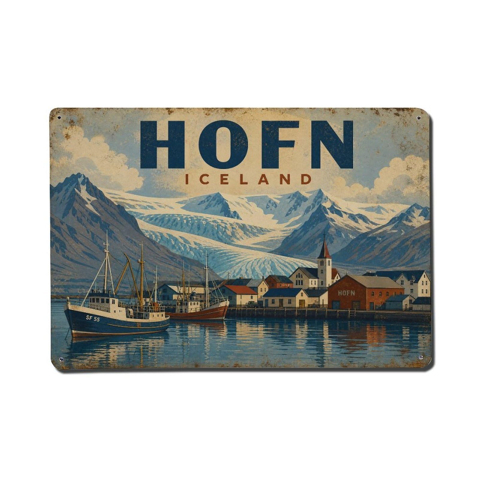 Retro Travel Iceland Hofn Metal Tin Sign Plaque Wall Decor for Cafe, Club Bar, Office, Garden Metal Poster 8x12Inch