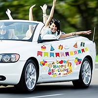 Vista 2 de 14 piezas de decoración de cumpleaños para automóvil, decoración de puerta, pancartas de cumpleaños, calcomanías magnéticas reflectantes, caja