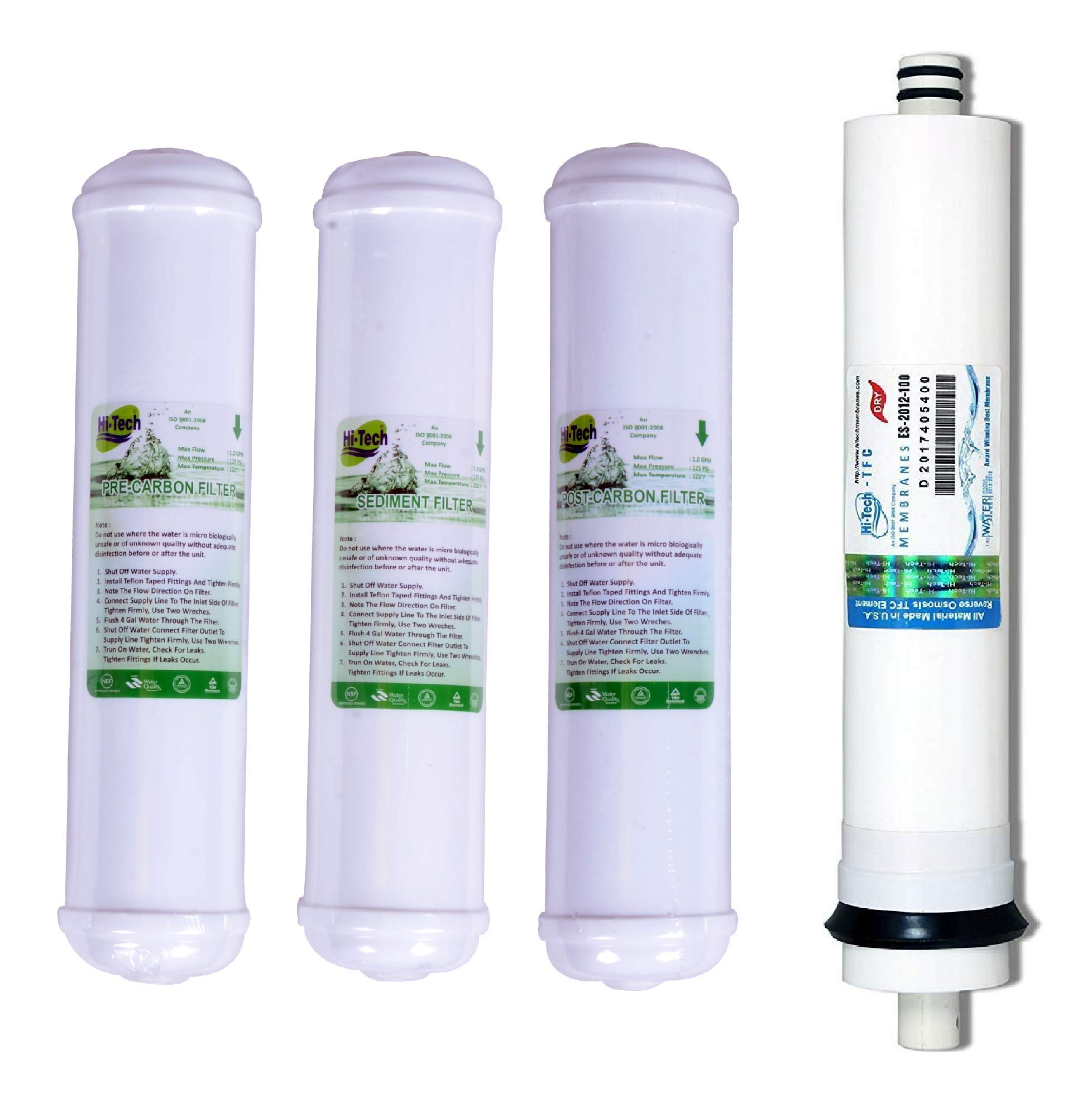 Hi-Tech Water Purifier Filter Set QCinline and 100 GPD Water Purifier Membrane