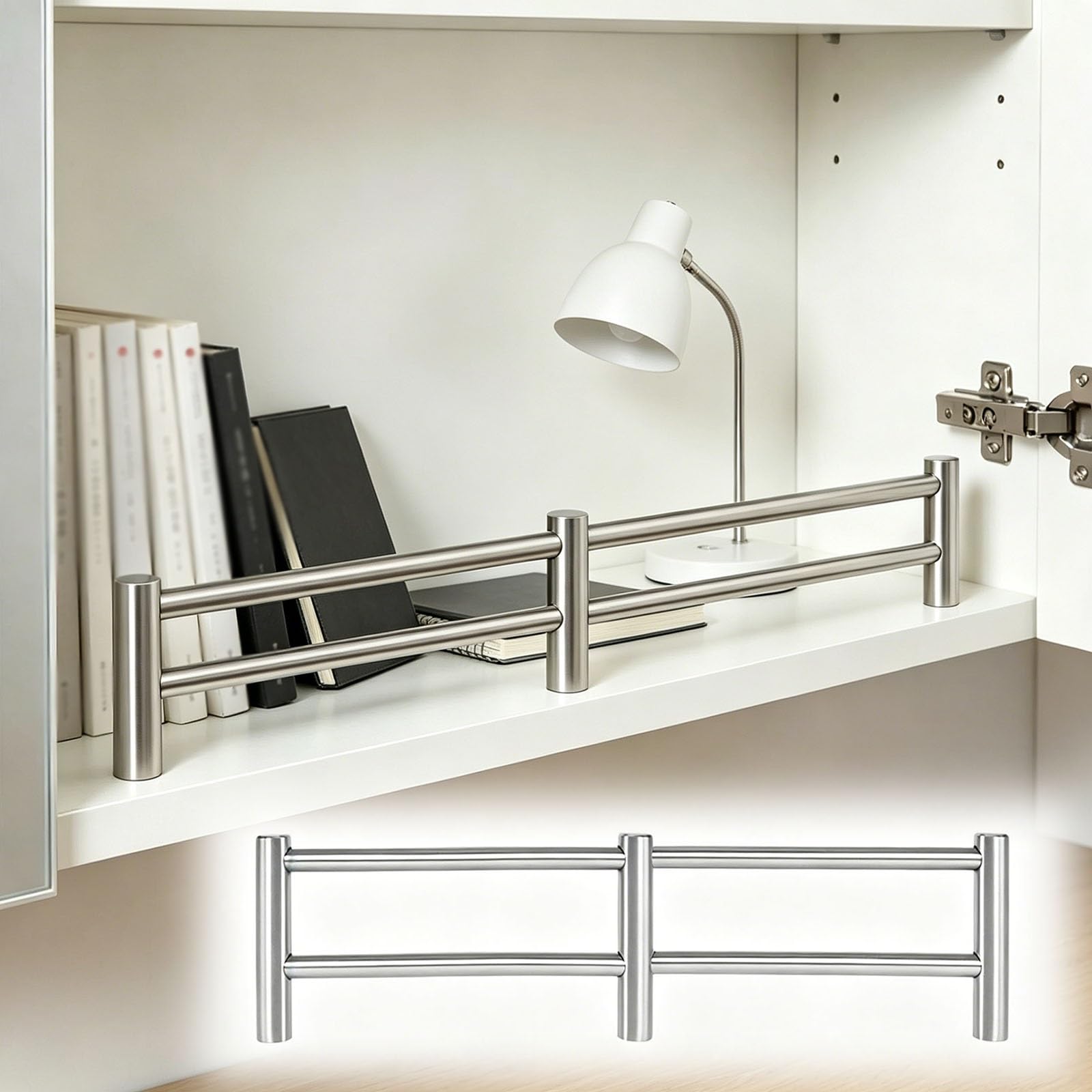 Double Rod Stainless Steel Shelf Guard Barrier, Cabinet Fence Rail with Screws, Anti-Fall Guardrail Bars for Display & Bookcases(H 3in/8cm,24in/61cm)