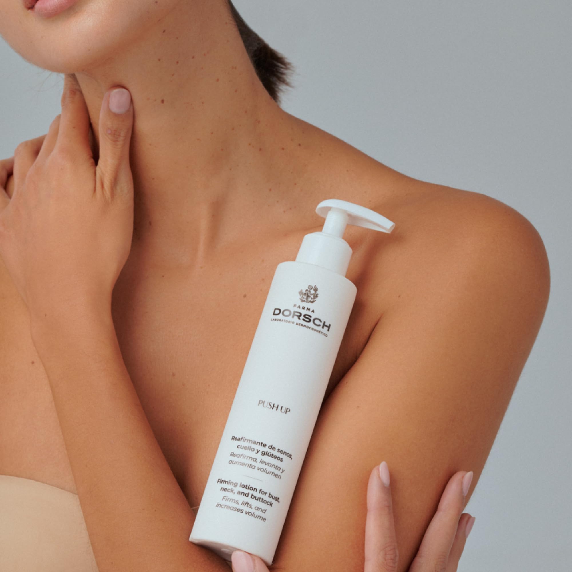 FARMA DORSCH - PUSH UP | Crema Reafirmante | Cuello, Escote, Brazos, Piernas, Senos y Glúteos | Tonifica, Aumenta Firmeza y Previene Estrías | Hidratación y Antioxidante | 200 ml